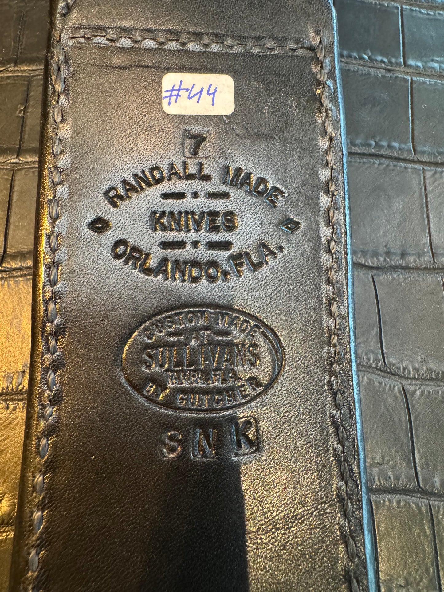 Randall Model 1-7 or 2-7 Sheath in Exotic Snake Skin Custom Made at Sullivan’s by Gutcher.