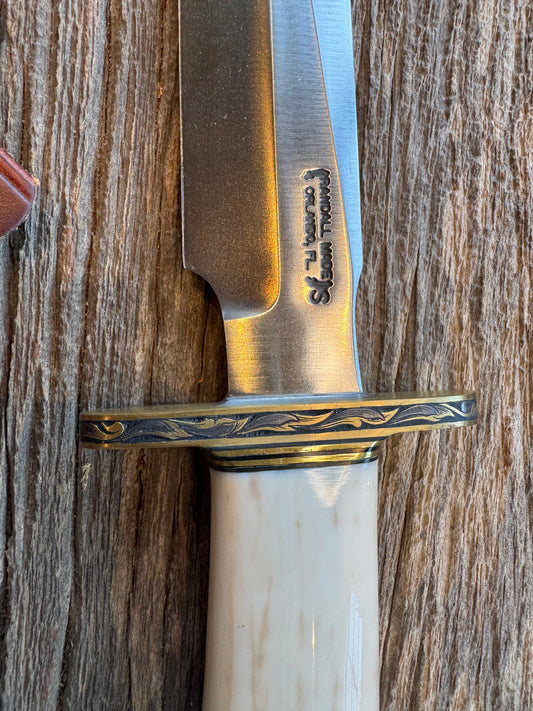 Randall Knife Model 1-7 FWI Handle. Jere Davidson engraved into Brass. Stainless Steel Blade. Stunning knife.