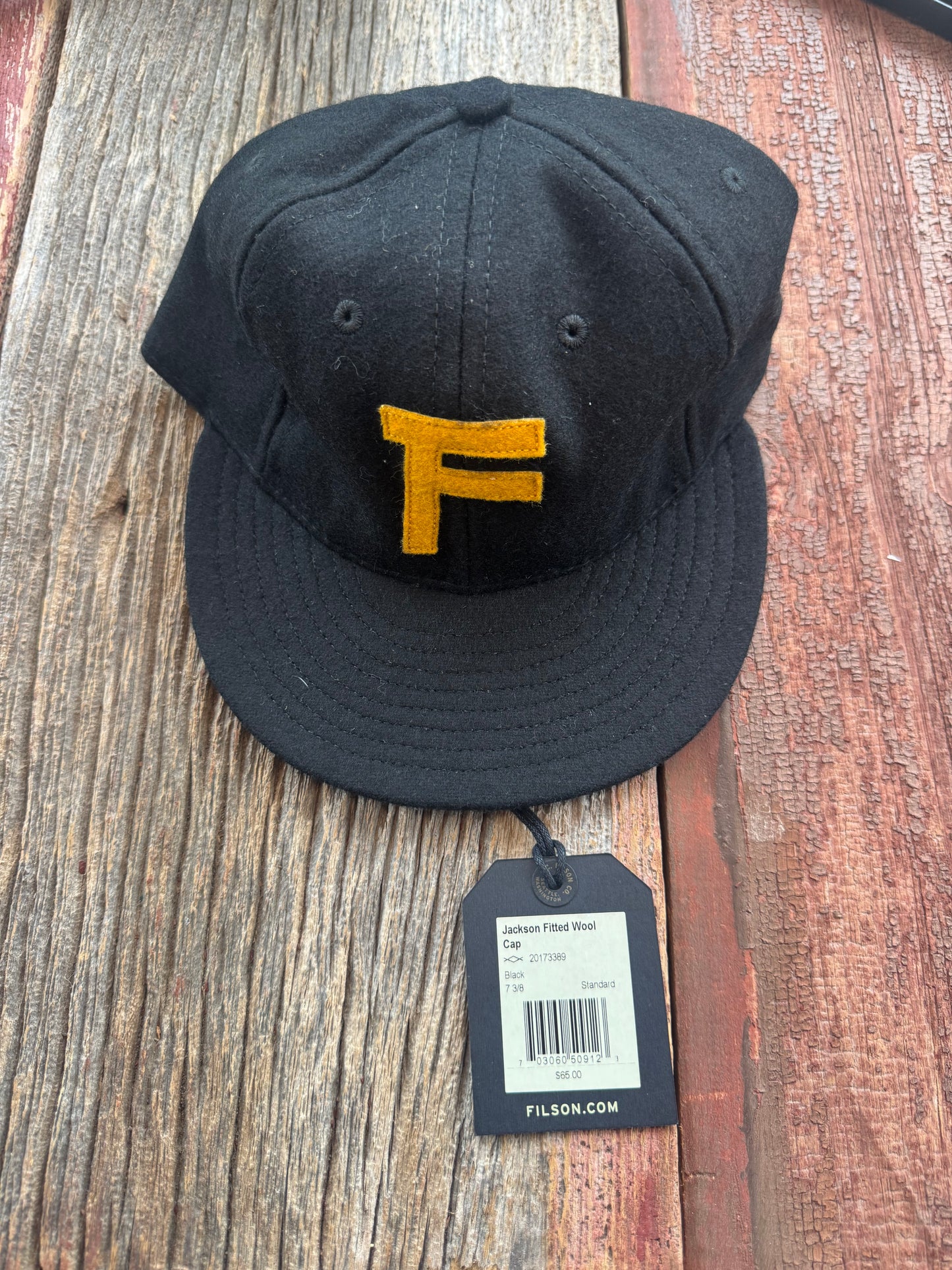 NWT Filson Jackson Fitted Cap Black with Yellow F Size 7 3/8 USA 20173389