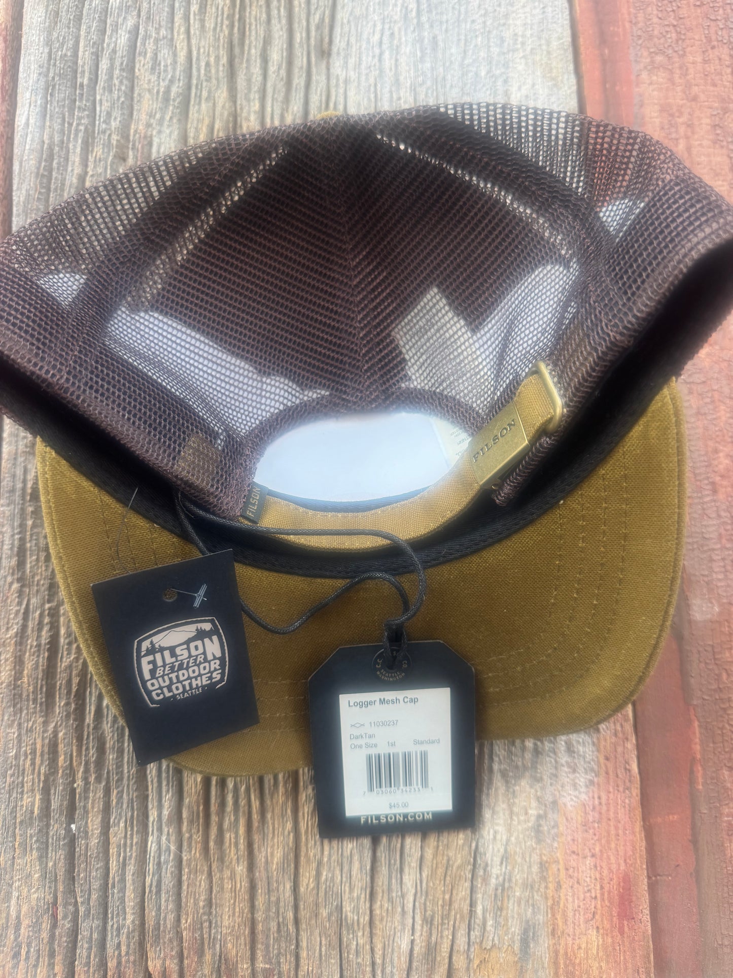 Filson Logger Mesh Cap Oil Finish Tin Dark Tan Hat New with Tags # 11070237