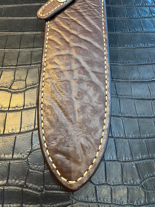 New Randall Model Clinton Special Sheath in Exotic Cape Buffalo Custom Made at Sullivan’s by Gutcher.