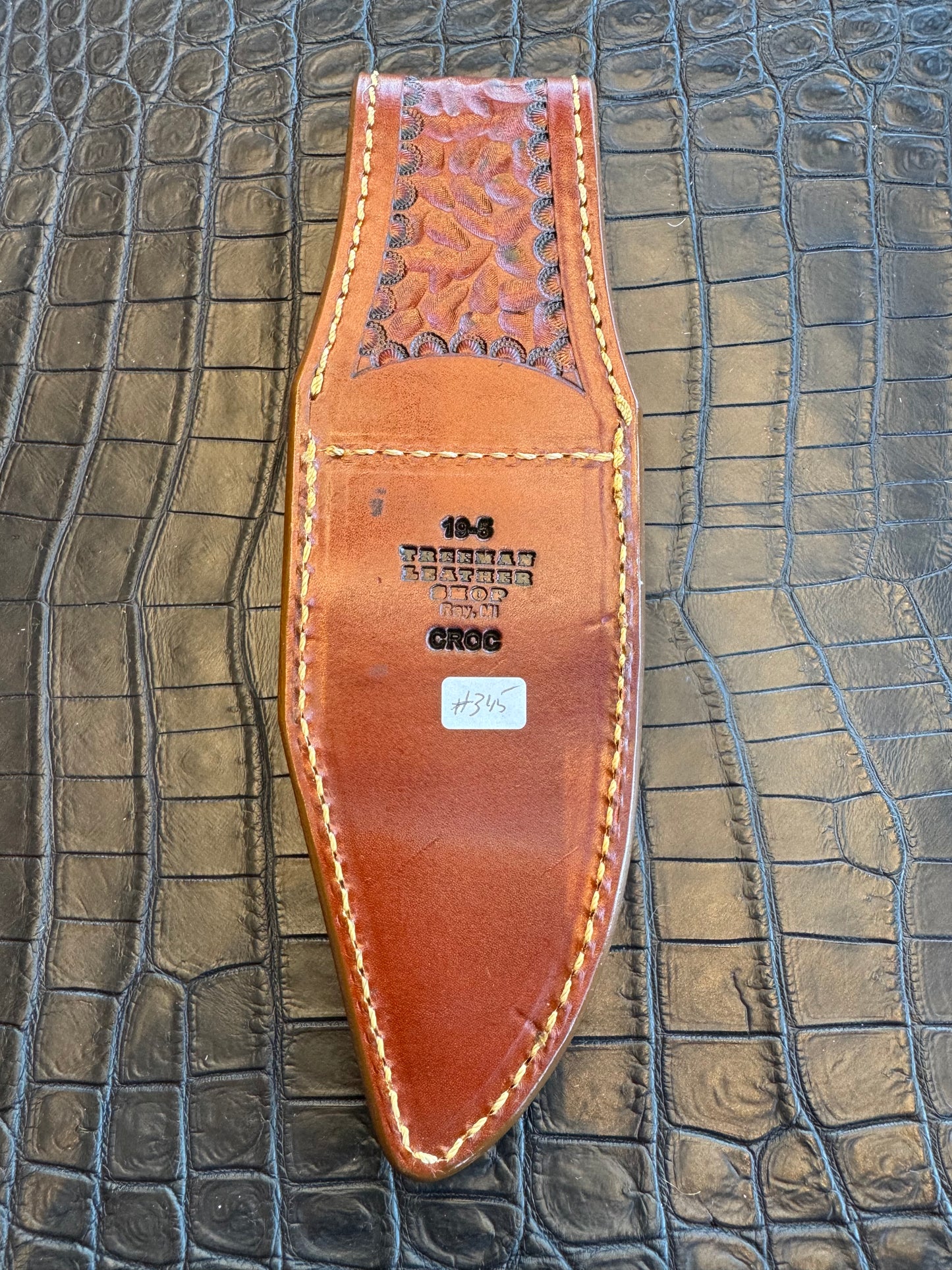 Randall Model 19-5 Exotic Rum Tan Crocodile Center Back Sheath from Treeman.