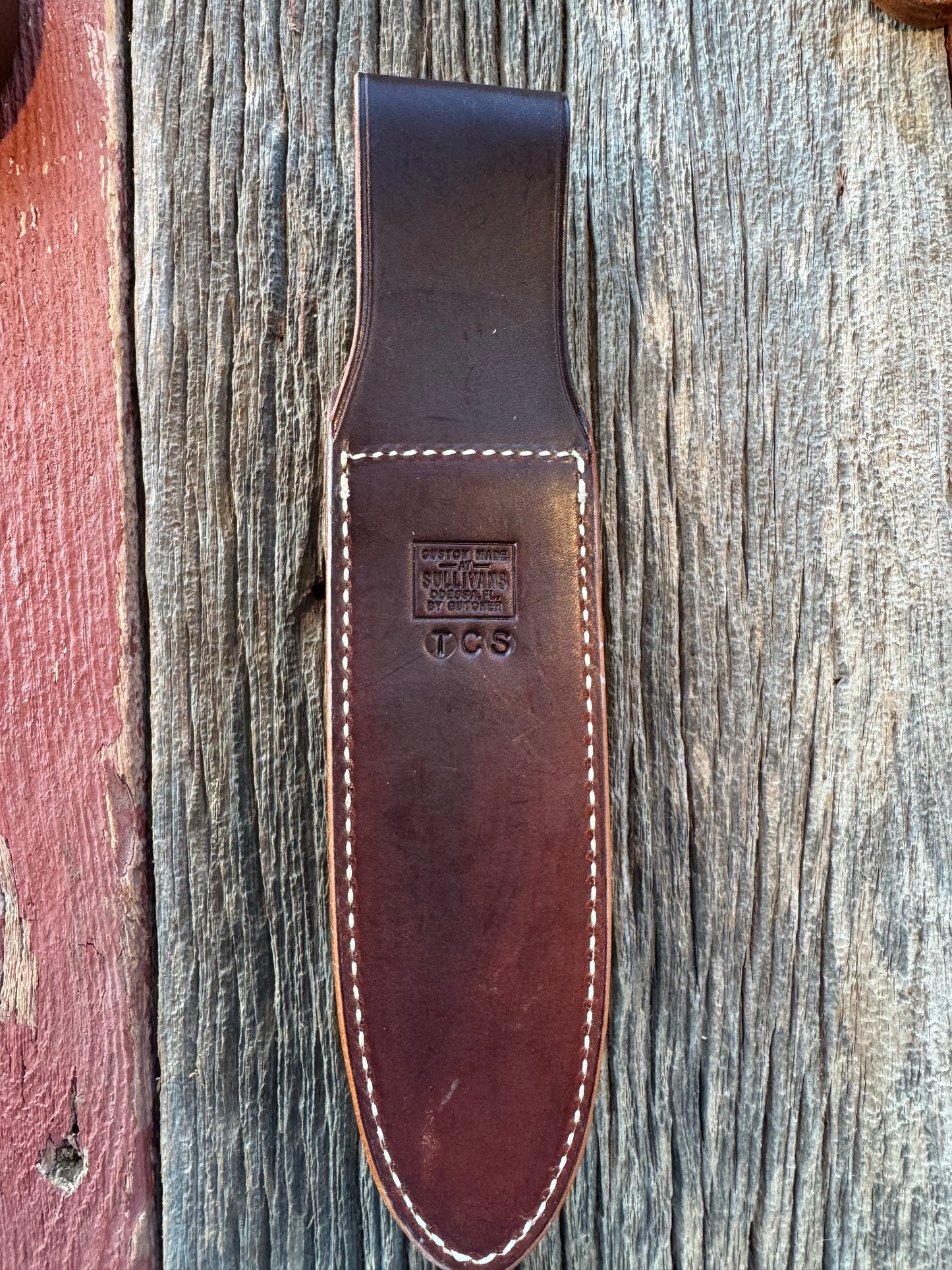 New Randall Sullivans by Gutcher Leather Knife Sheath for a Model Clinton Special with Sharpening Stone.