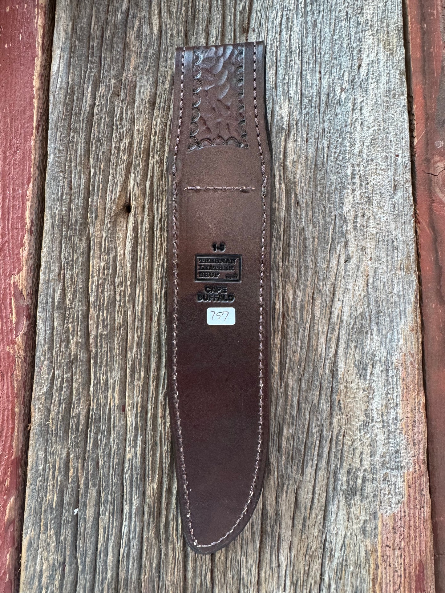 Randall Model 1-8 Sheath in Exotic Cape Buffalo in Dark Brown Leather from Treeman.