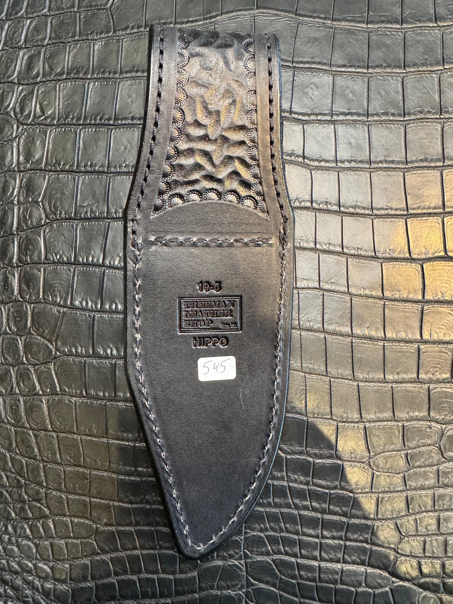 Randall Model 19-5 in Black Hippo Straight hilt, Canteen Snap, full brass stamping and stitching.