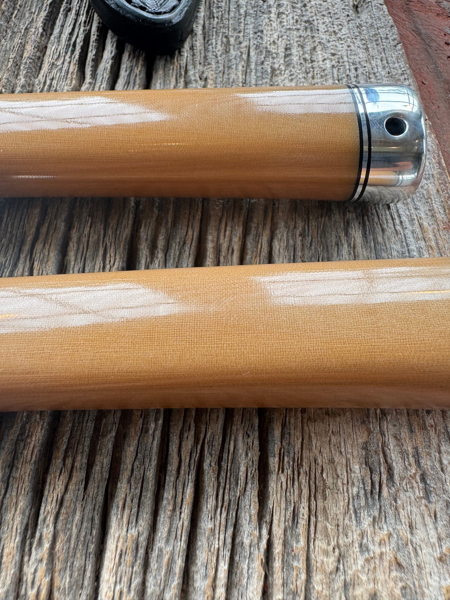 A pair of Randall Stanaback Specials in Bone Linen Micarta. A large and the small Stanaback with a 4 and a 4 1/2” Stainless steel Blade, Nickel Silver Single Hilt with Aluminum & Black Spacers. Nickel silver butt caps and a Lanyard. Special Edition
