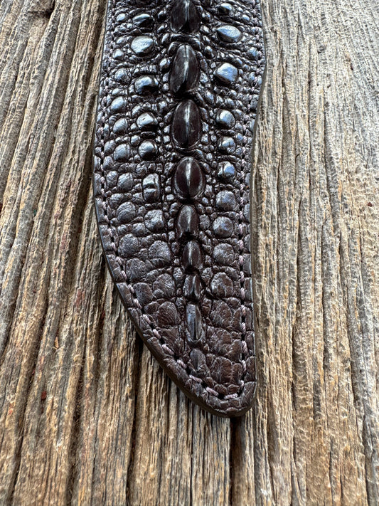 Randall Model 12-8 “Big Bear” Sheath in Exotic Dark Brown Snapping Turtle by Treeman. Spiked Dragon tail portion of the turtle.