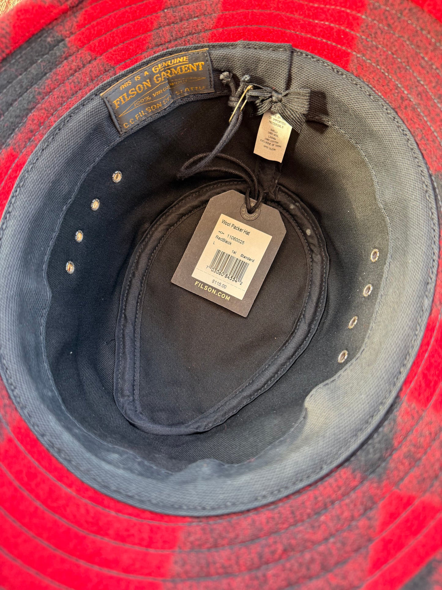 Filson Wool Packer Hat Large Red/Black Buffalo Mens NEW Fedora Made USA