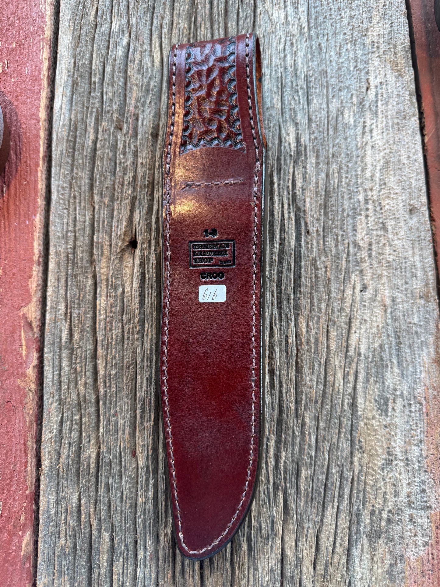 Randall Model 1-8 Sheath in Exotic Army Green Crocodile from Treeman.