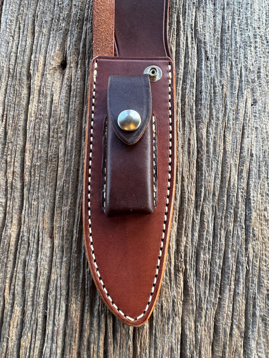 New Randall Sullivans by Gutcher Leather Knife Sheath Model 25-6 with Sharpening Stone.