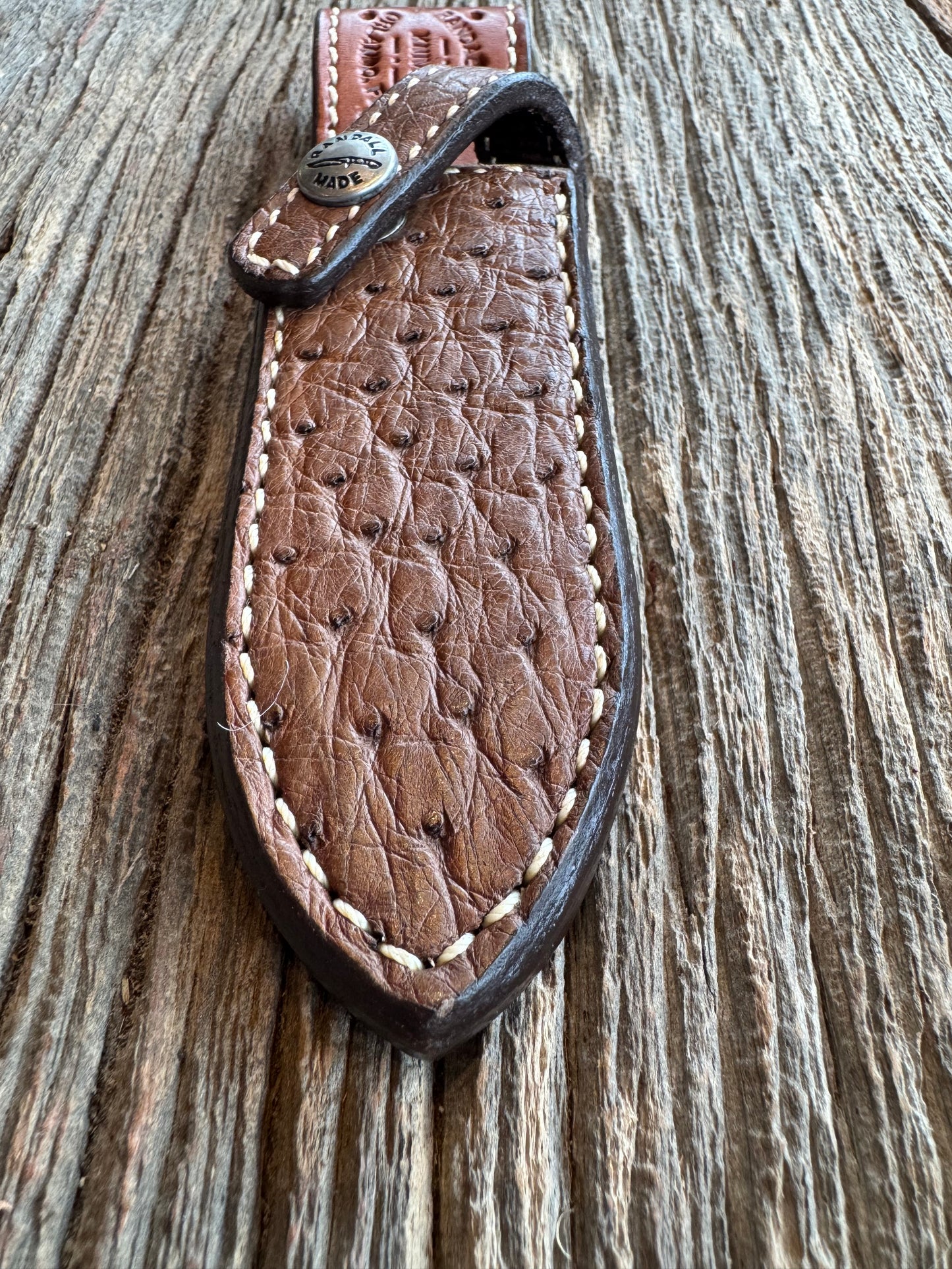 Rare Randall 4 inch sheath in Exotic Ostrich from Sullivans by Gutcher.