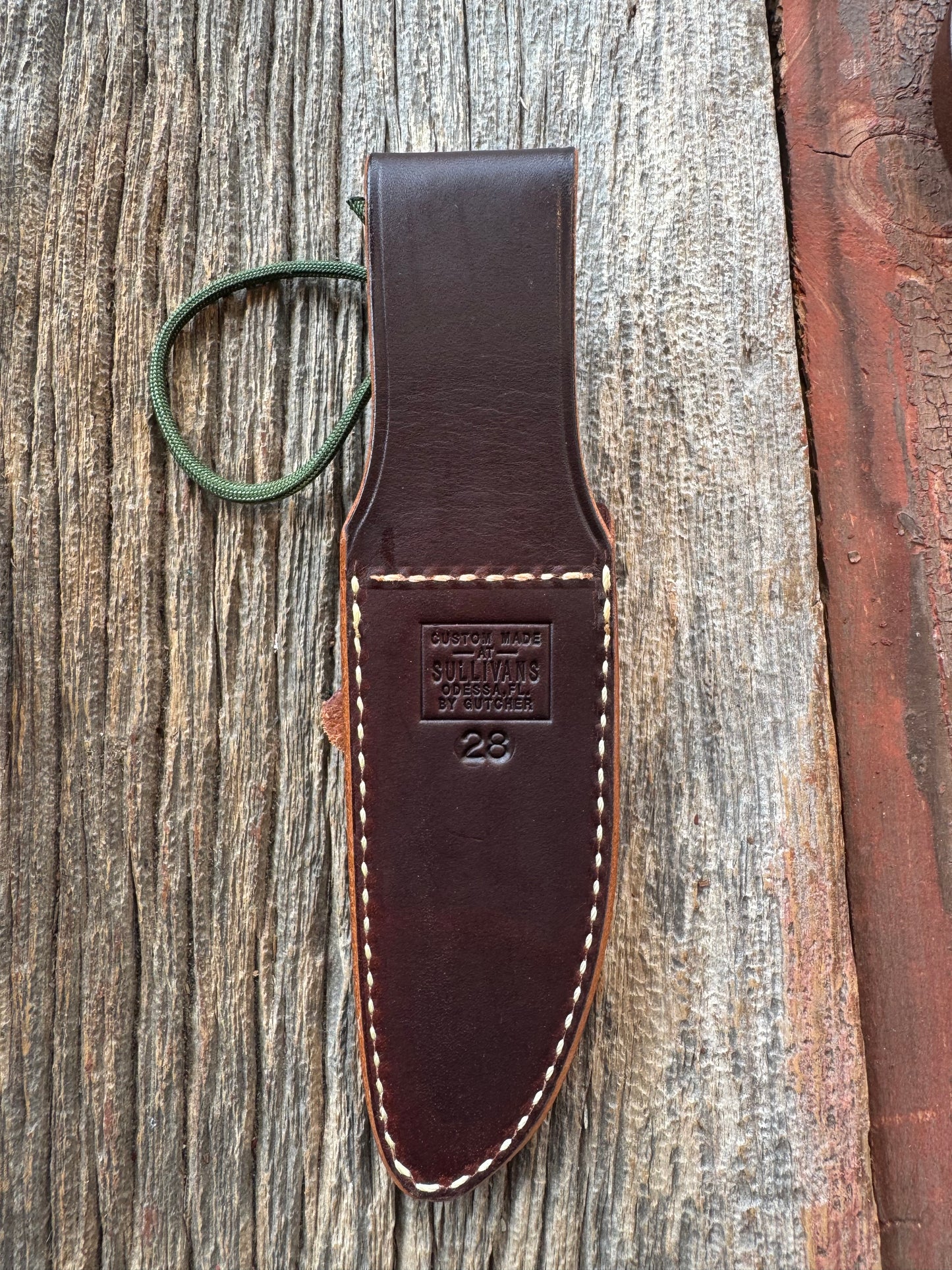 New Randall Sullivans by Gutcher Leather Knife Sheath Model 28 with paracord.