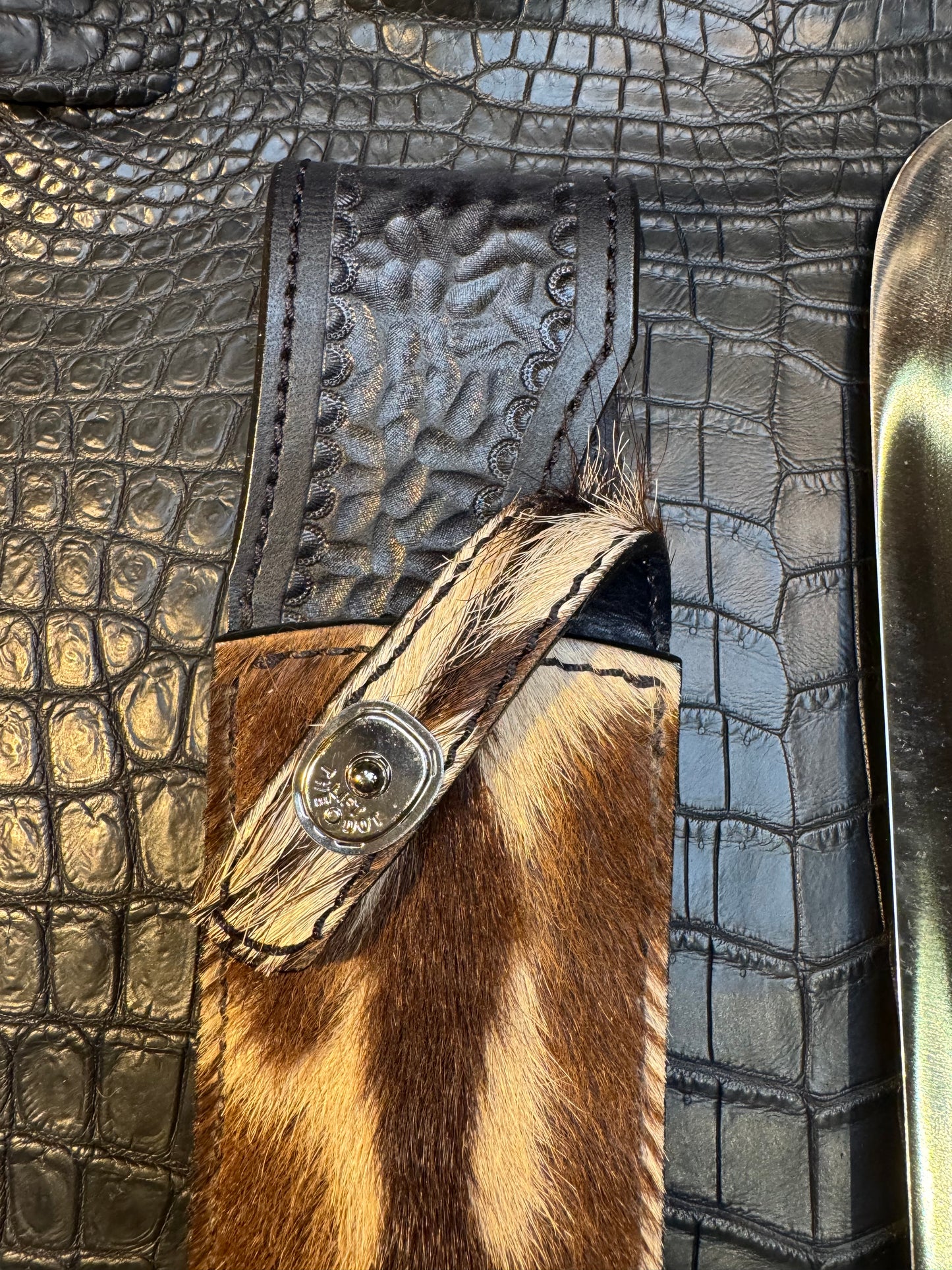 Randall Model Confederate Sheath in Exotic Zebra Hide ( top of the head) from Treeman. Sheath only.