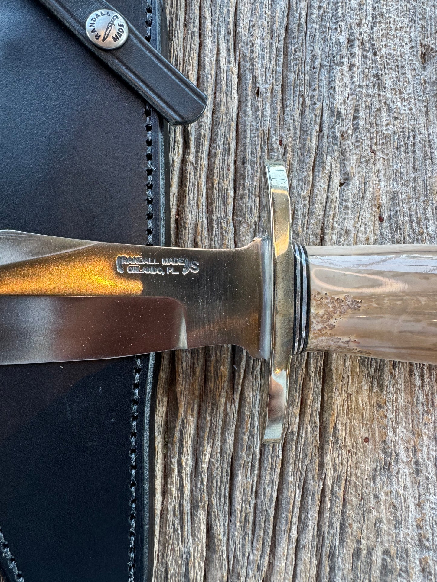 Nice Randall Knife Model 12-8 Big Bear. Gorgeous piece of creamy Fossil Walrus Ivory. ( Creams, greens) Nickel silver hilt and natural end, Stainless steel.