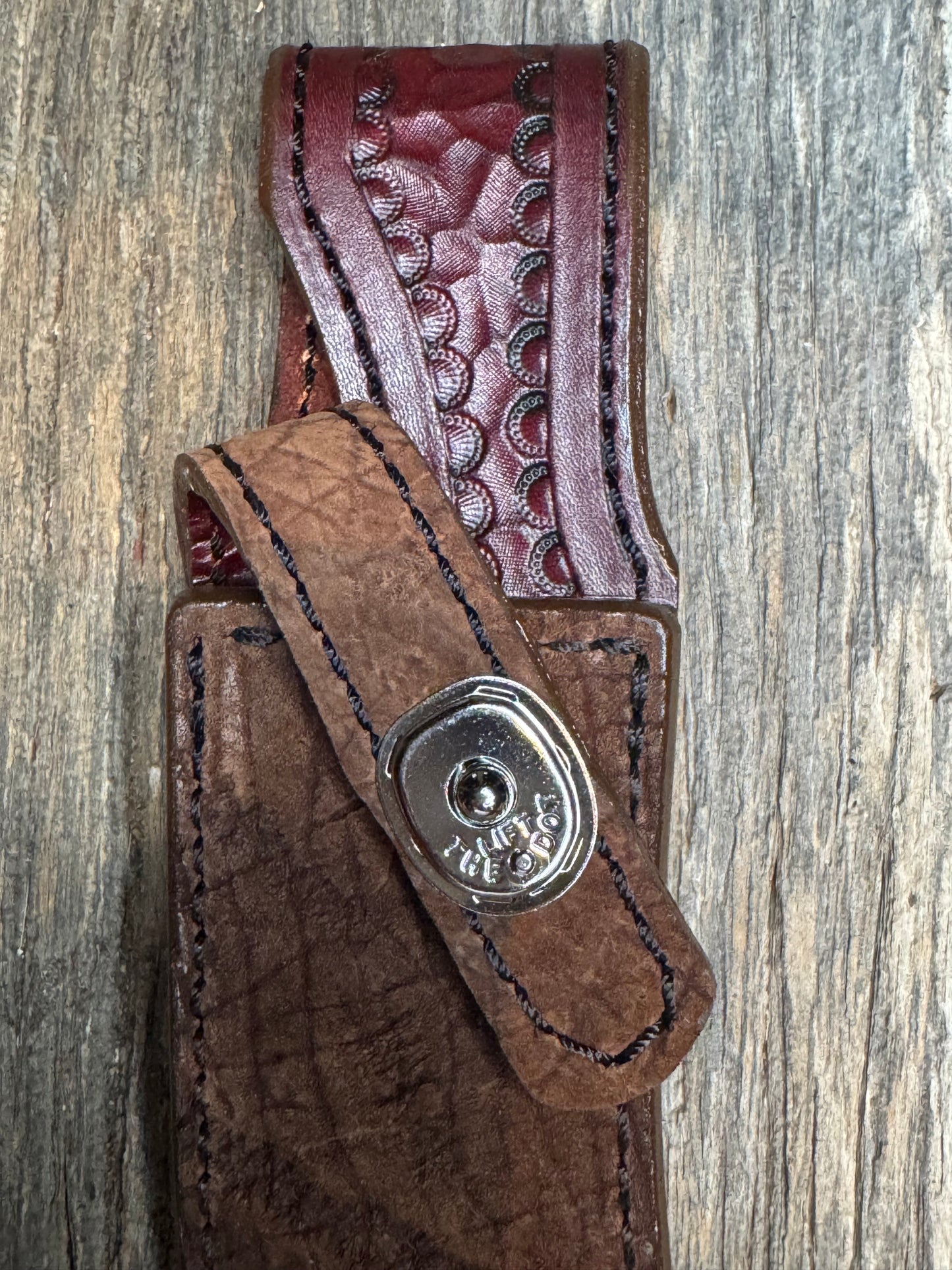 Randall Model 20 Sheath in Exotic Chocolate Hippo from Treeman.