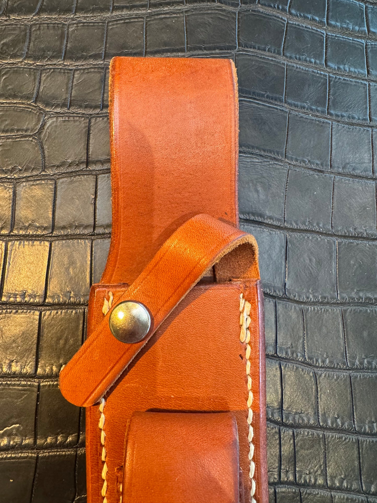 Randall Model 2-7 Sheath (with Stone) in Tan Leather made by Johnson Sheaths in the 90’s for Randall Knives.