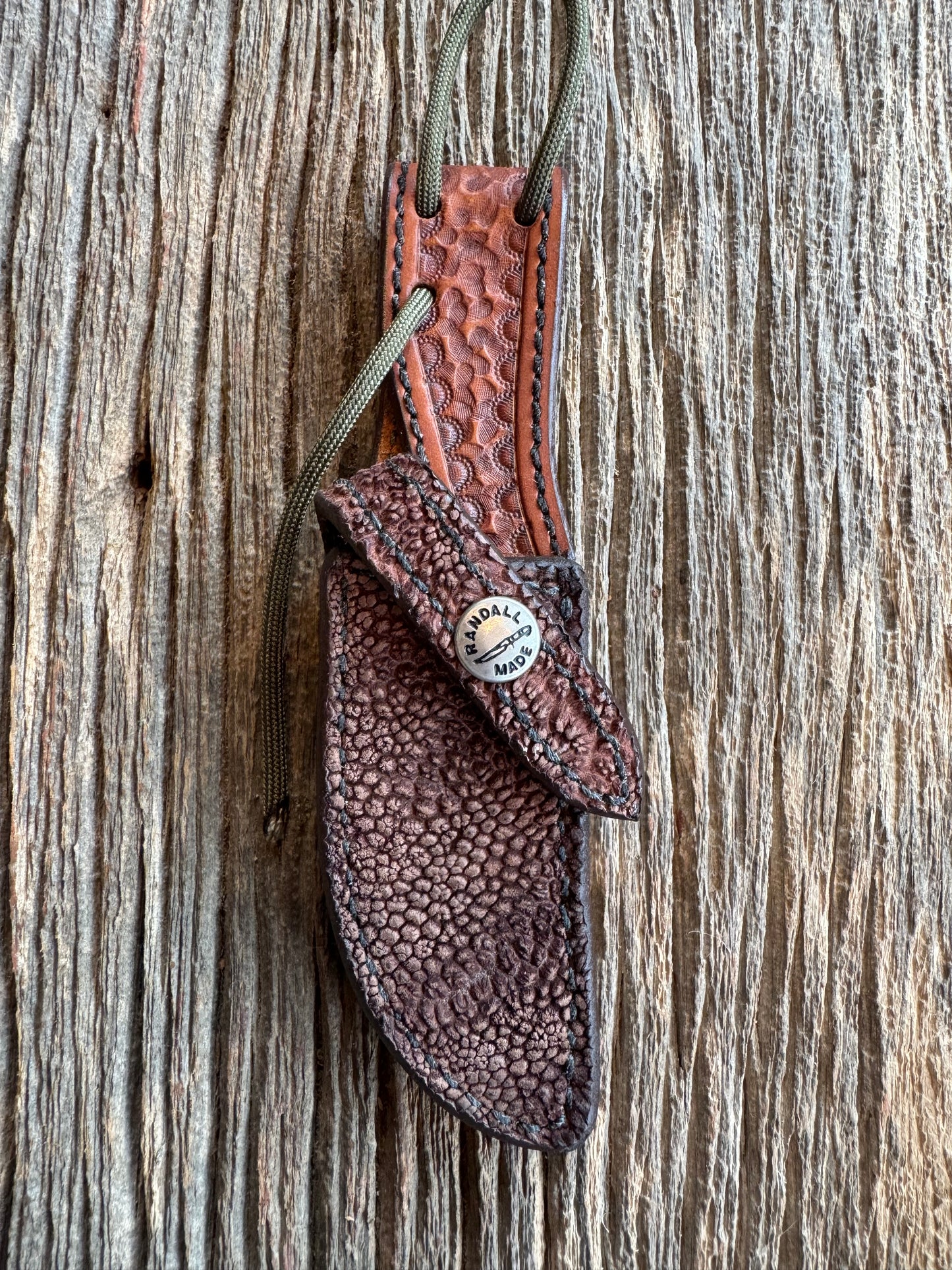Rare Randall Model 21 sheath in Exotic Elephant Trunk from Sullivans by Gutcher. New and unused.