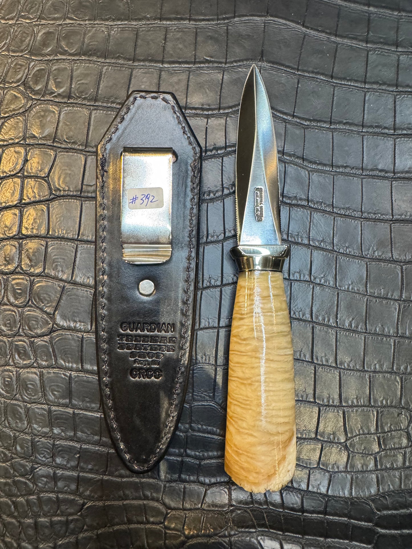 Randall Model 24 “Guardian” Sheath in Exotic Black Crocodile by Treeman. (Sheath only)