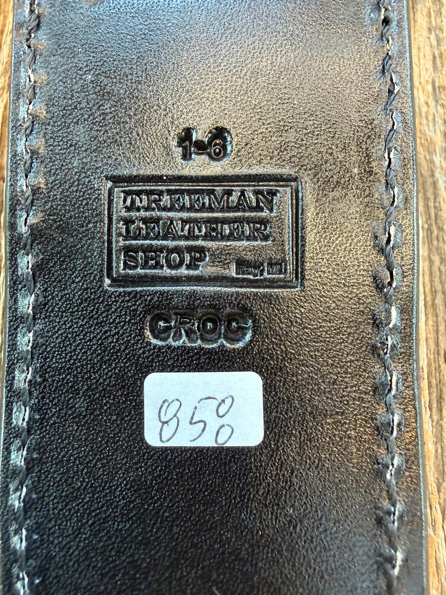 New Randall Model 1-6 Sheath in Exotic Black Crocodile from Treeman. Black canteen Snap .. Johnny Cash Style … All Black.