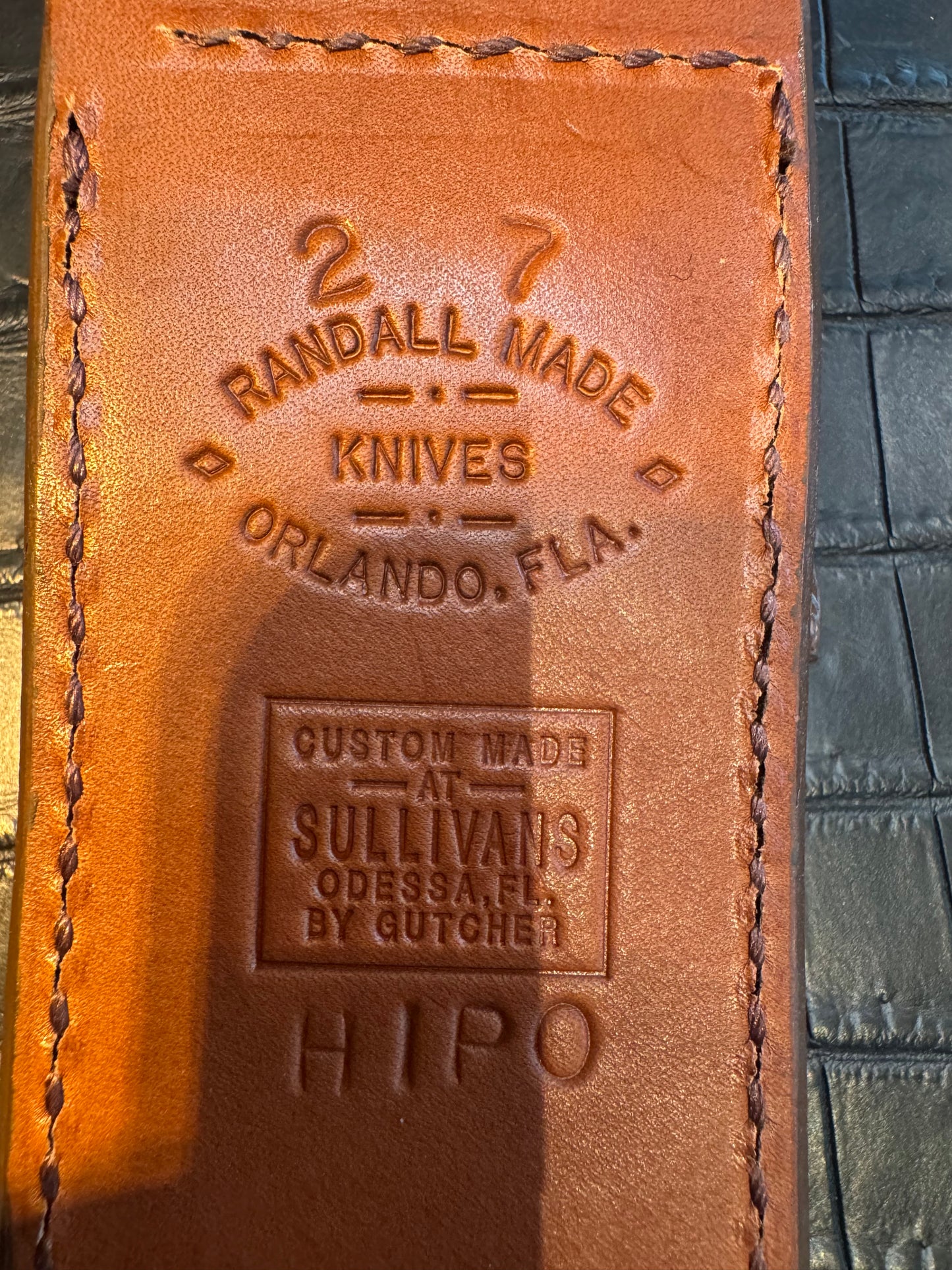 New Randall Model 2-7 Sheath in Exotic Chocolate Hippo Custom Made at Sullivan’s by Gutcher.