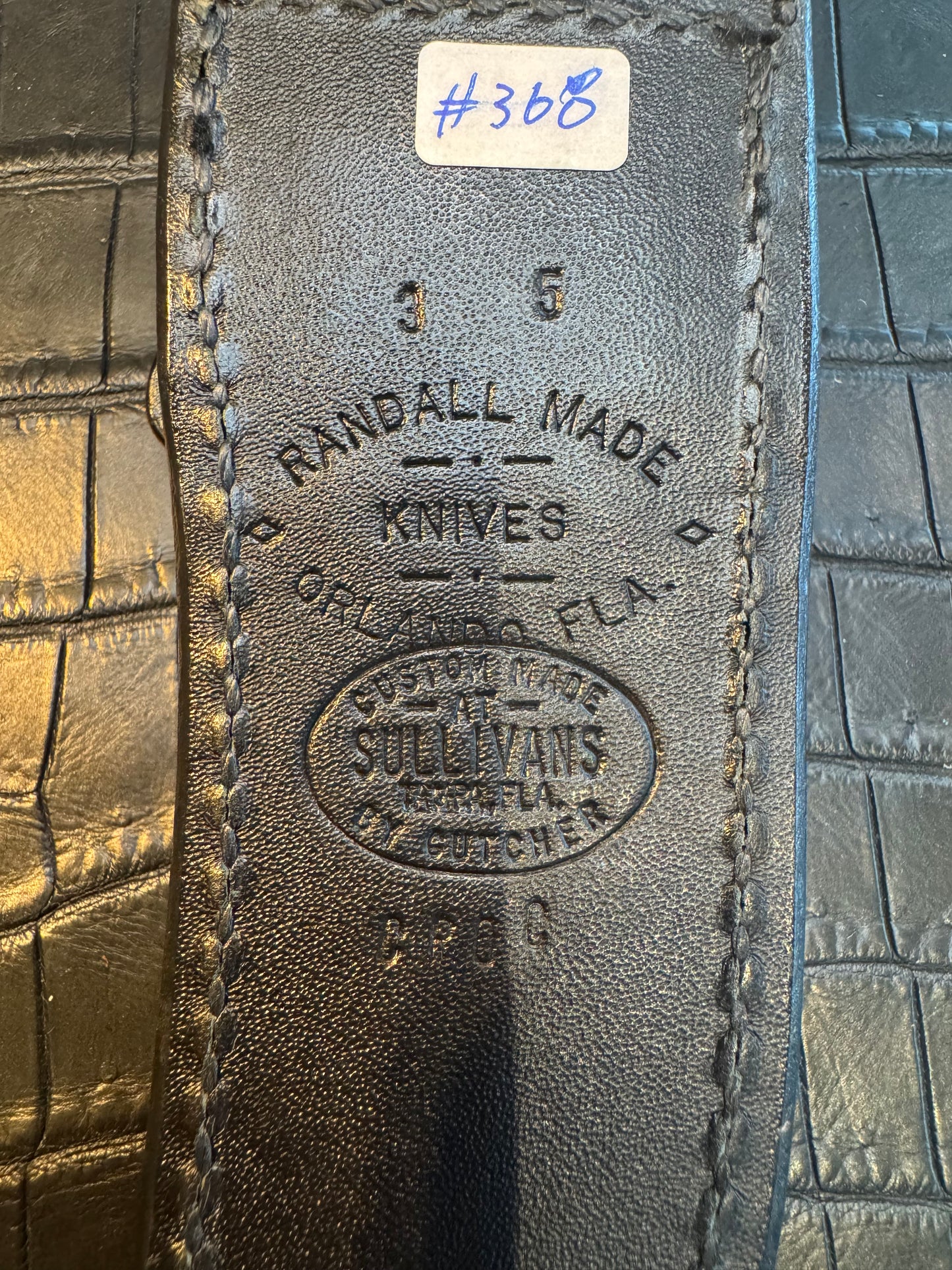 Randall Model 3-5 Sheath in Exotic Black Crocodile Custom Made at Sullivan’s by Gutcher.