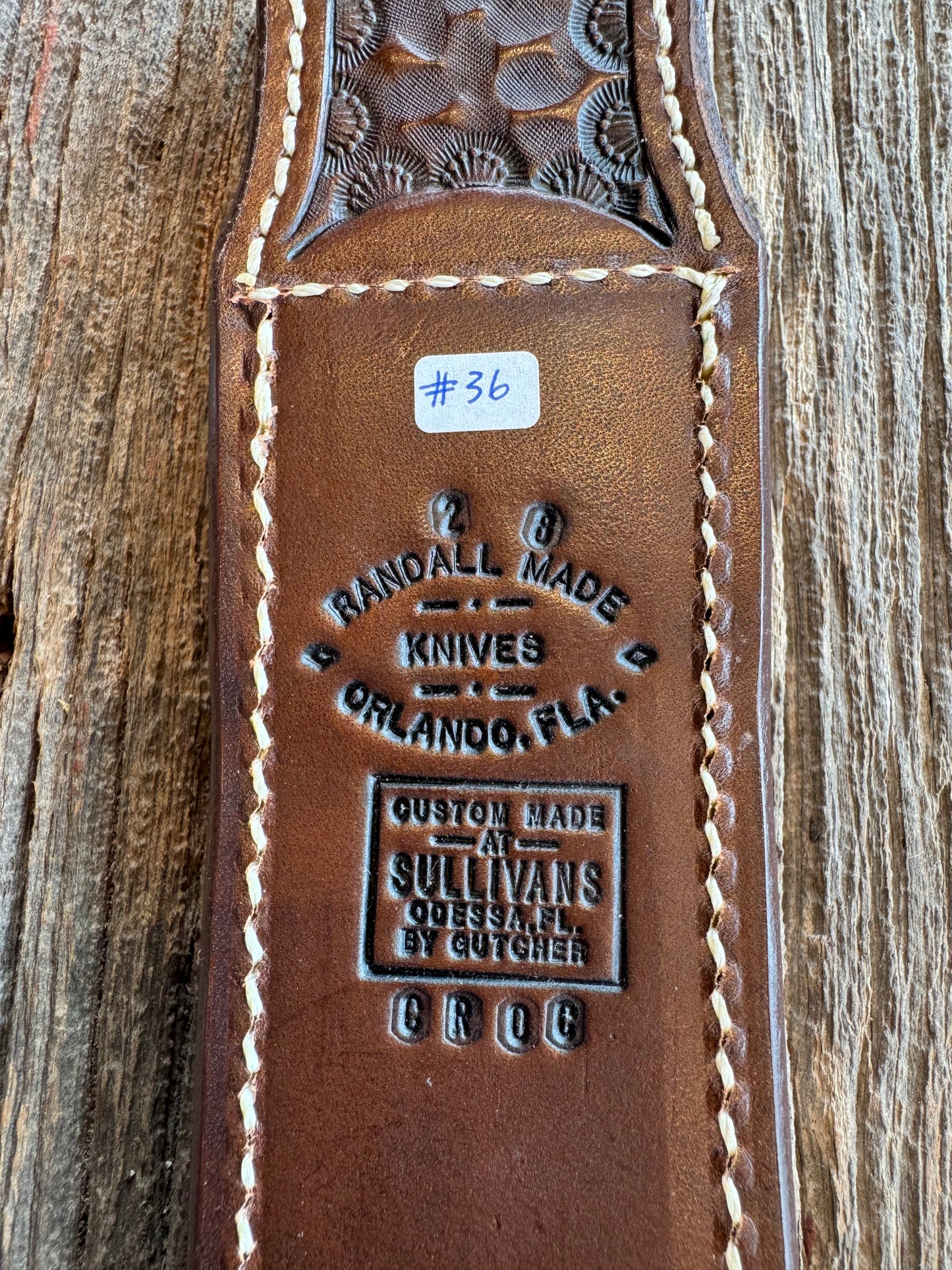 Rare Randall Model 2-8 sheath in Exotic Crocodile from Sullivans by Gutcher. New and unused.