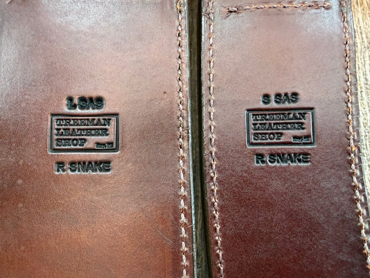 Randall Model 12-11 and 12-8 Large and Small Sasquatch pair in Exotic Canebreak RattleSnake. An absolute gem 1/1 pair from Treeman Sheaths. Tremendous colors on this one.