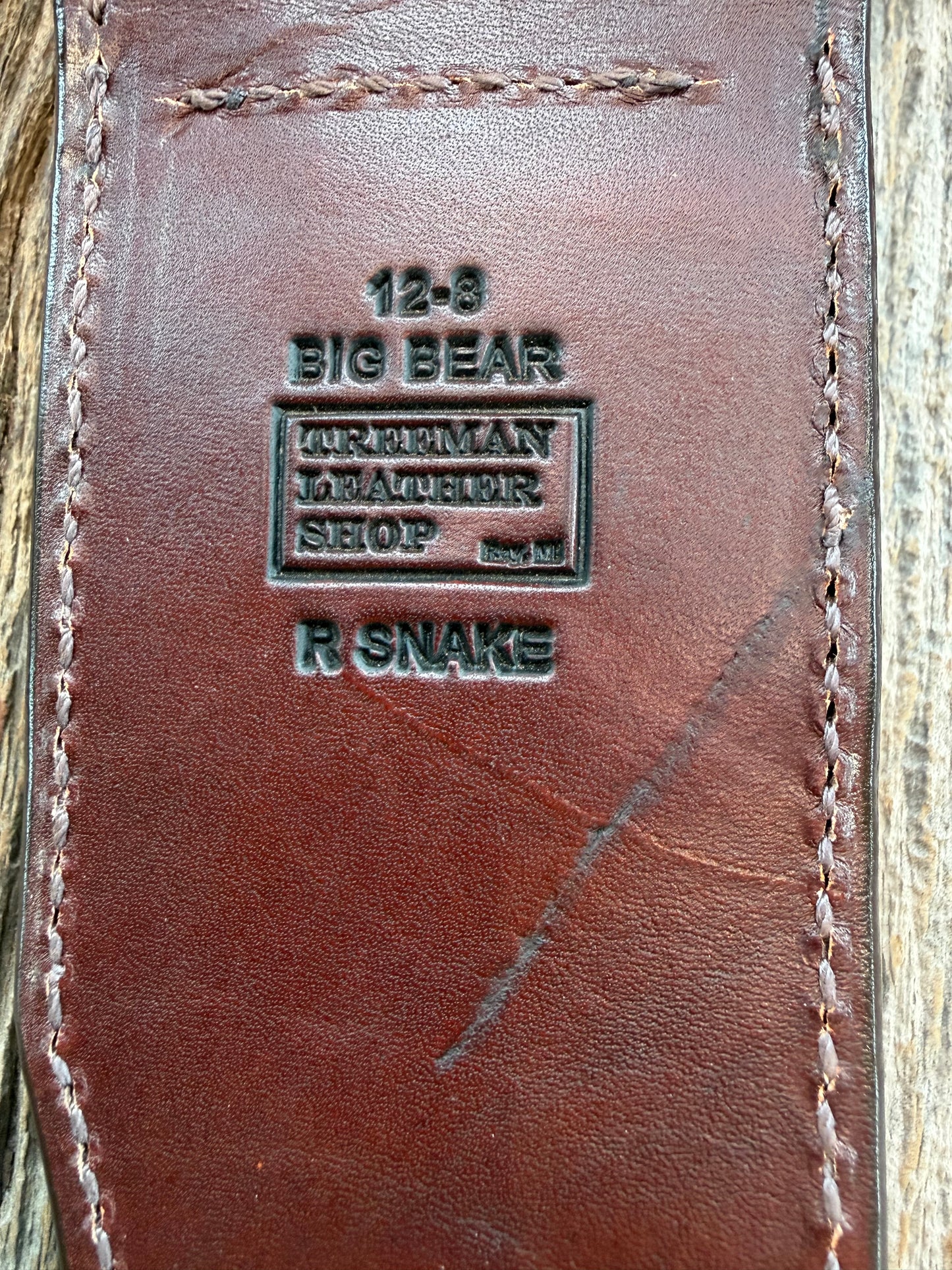 Randall Model 12-8 Big Bear Sheath in Exotic Eastern Diamondback RattleSnake from Treeman Sheaths. Stunning colors on this one.