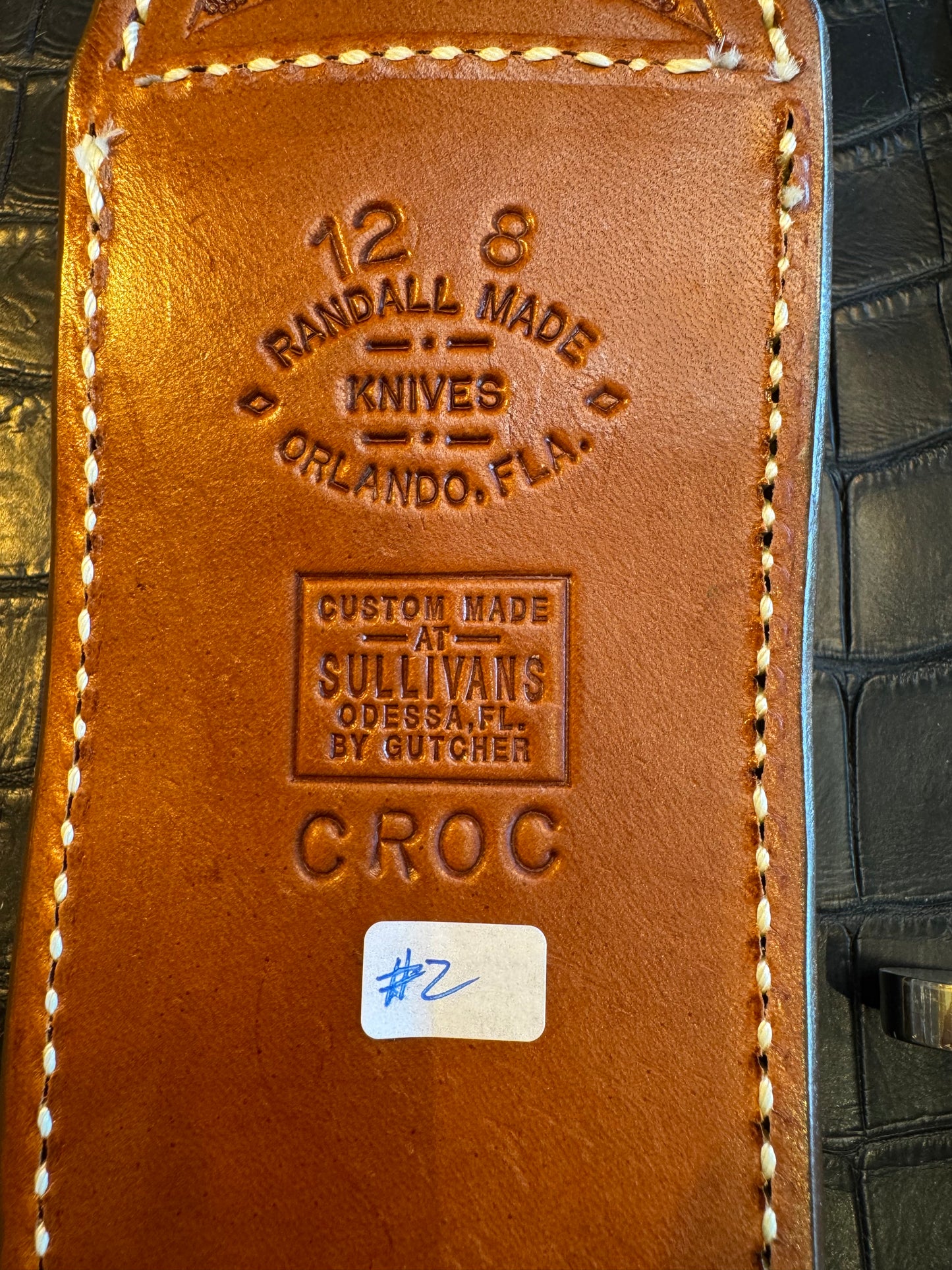 Randall Model 12-8 “Big Bear” Exotic Brown Crocodile Sheath from Sullivans by Gutcher