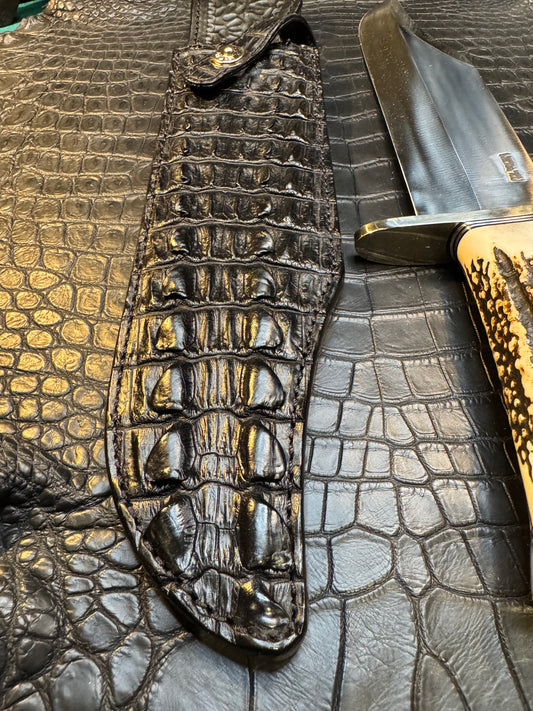 Randall Model Smithsonian “Smitty”Sheath in Exotic Australian Black Hornback ( center of the back) Crocodile skin from Treeman. Sheath only