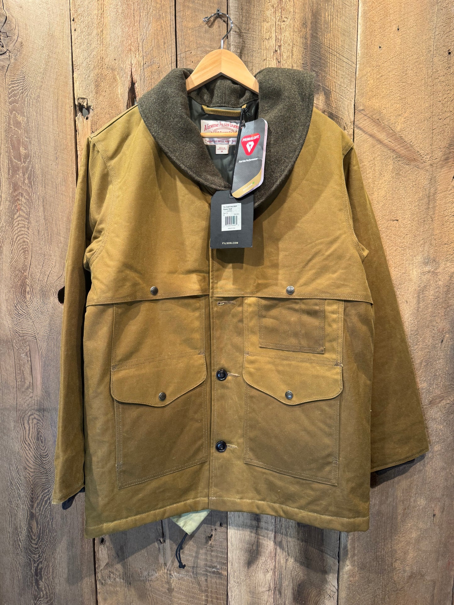 NWT FILSON TIN CLOTH INSULATED PACKER COAT DARK TAN Medium NWT 20263400