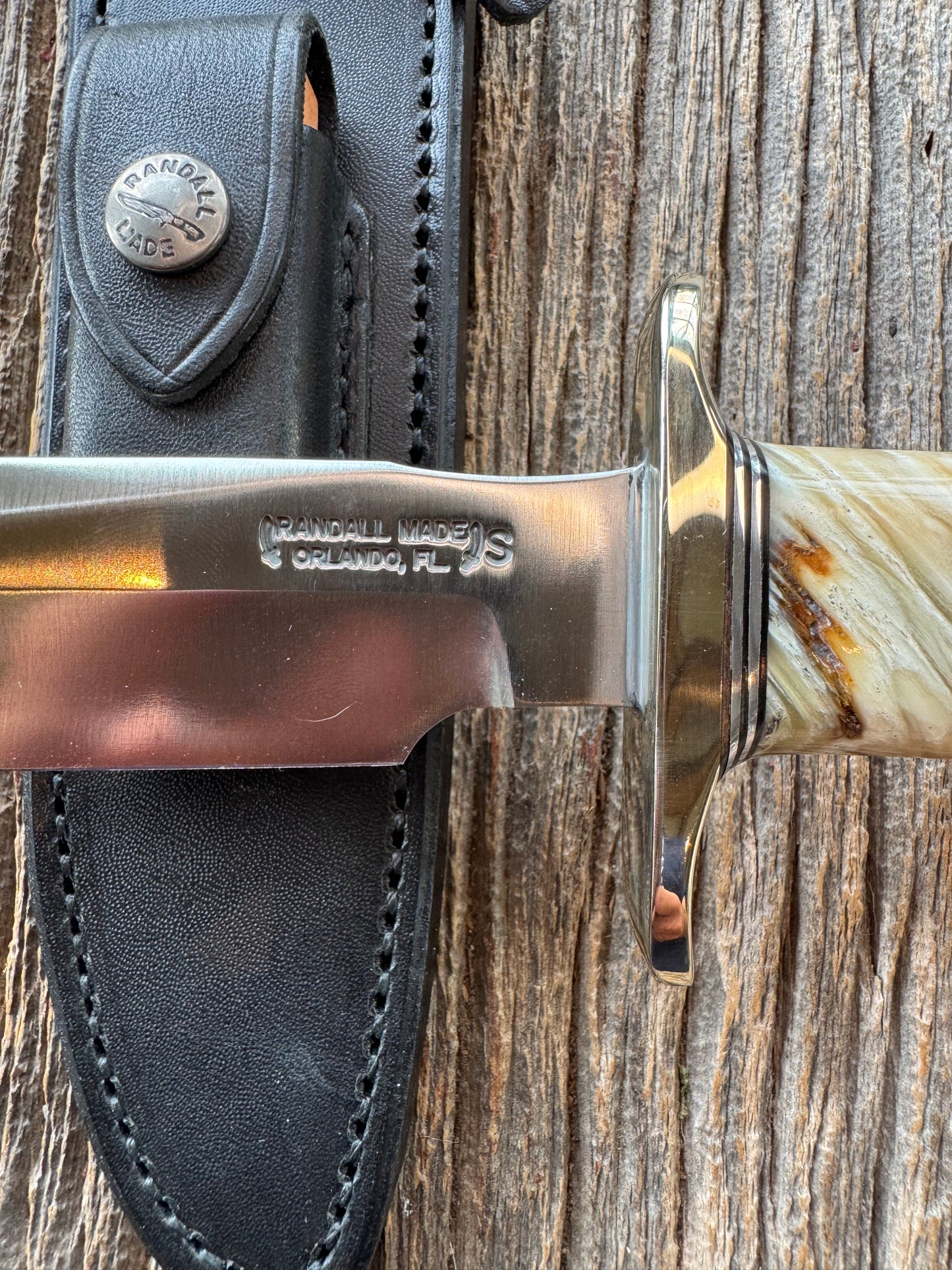 Randall Model 1-7 in Musk Ox. Nickel Silver Hilt and butt plate Black and Aluminum spacers, stainless steel blade.