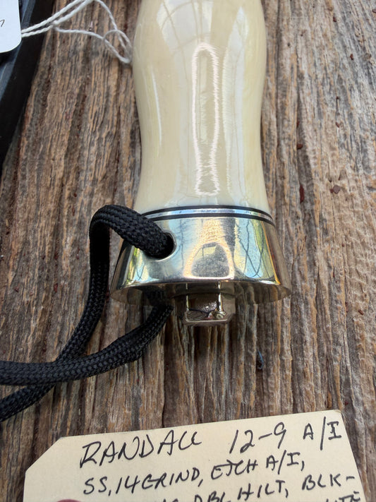 Rare Randall Model 12-9 AI Alternative Ivory etched in the blade, SS NSH + Buttcap Lanyard Wickersham Book noted, Lanyard
