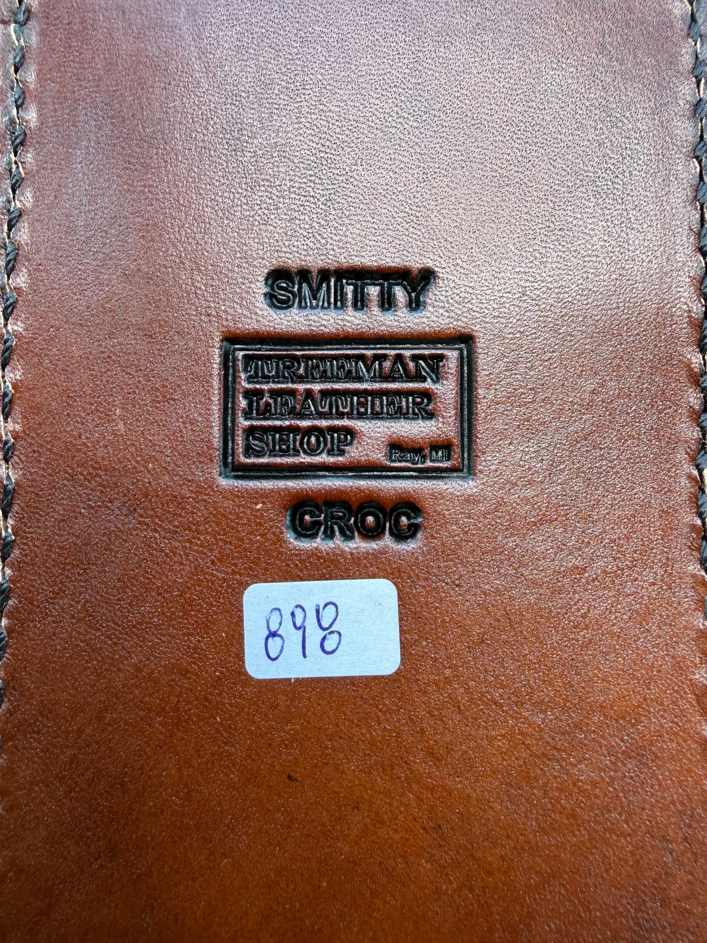 New Randall Model 12-11 Smitty Sheath in Exotic Tan Matte Crocodile from Treeman with the newest Black Canteen snap.