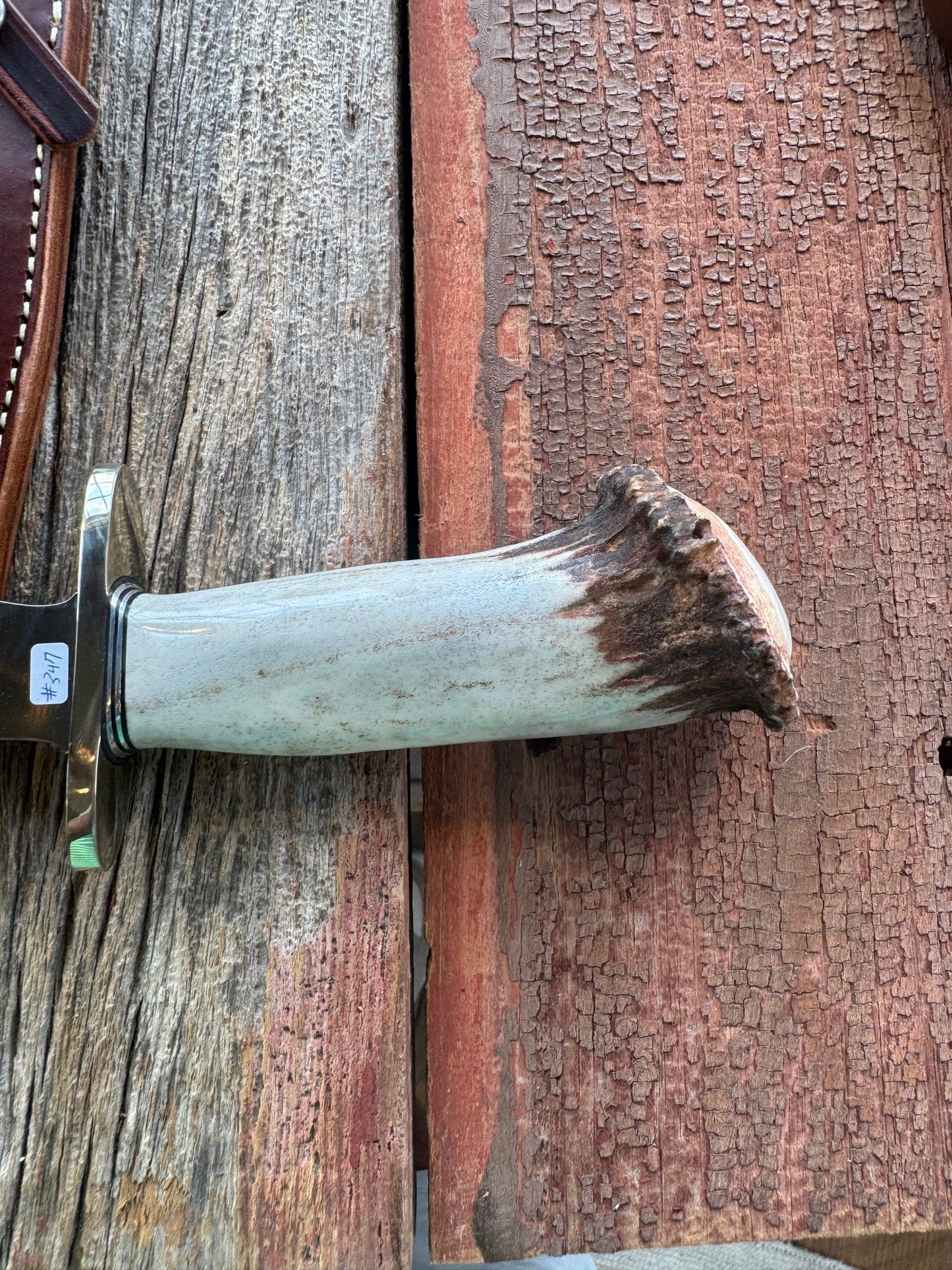 Randall Model 12-8 Big Bear in a gorgeous piece of Polished Crown Stag. Nickel Silver Hilt and a natural exposed end. Stainless,