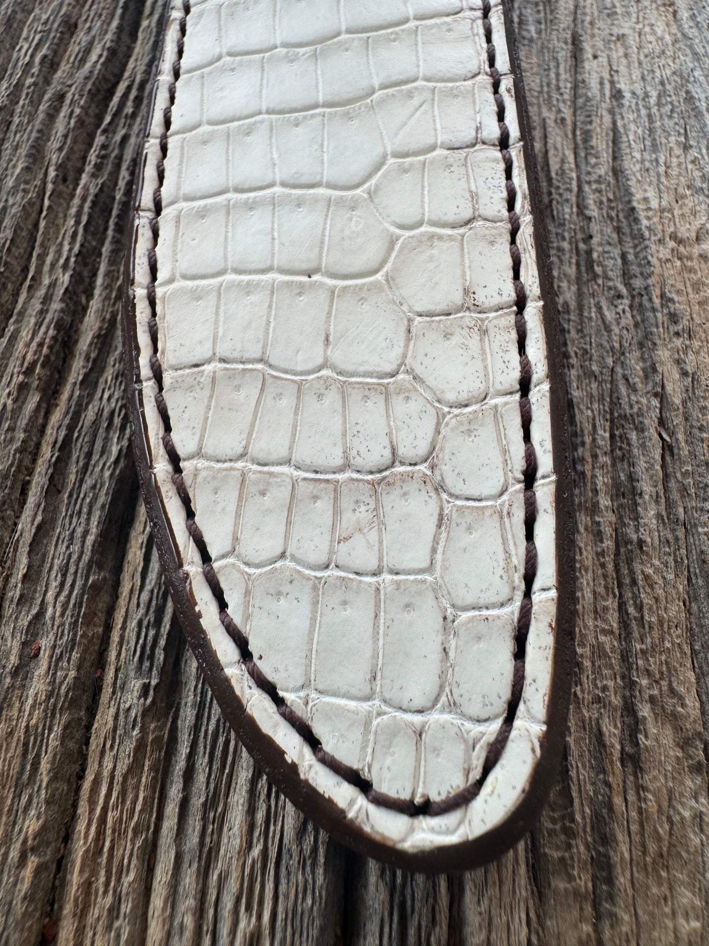 New Randall Model 1-8 or 2-8 Sheath in Exotic white Natural Croc with full leather belt loop. Custom Made at Sullivan’s by Gutcher.