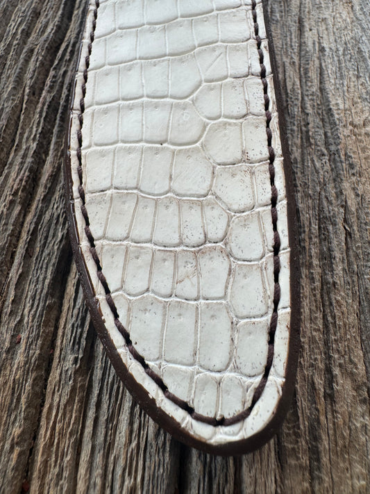 New Randall Model 1-8 or 2-8 Sheath in Exotic white Natural Croc with full leather belt loop. Custom Made at Sullivan’s by Gutcher.
