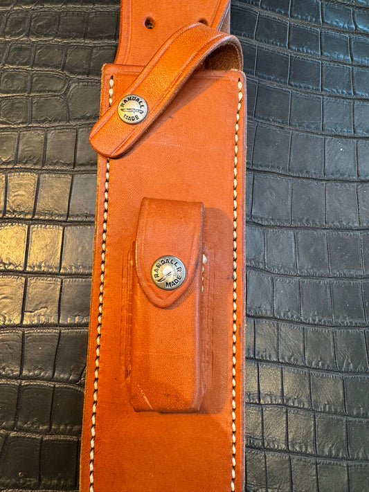 Randall Model 12-9 Sheath (with Stone) in Tan Leather made at Sullivans by Gutcher in Tampa Florida. Official sheath maker for Randall Knives.
