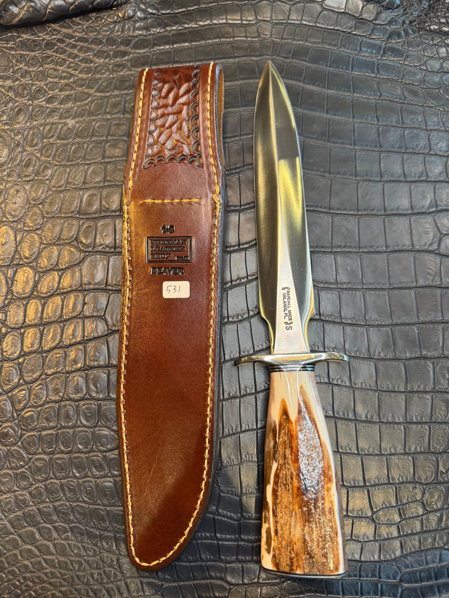 Randall Model 1-8 Sheath Straight Hilt in Exotic Beaver Tail by Treeman. (Sheath only)