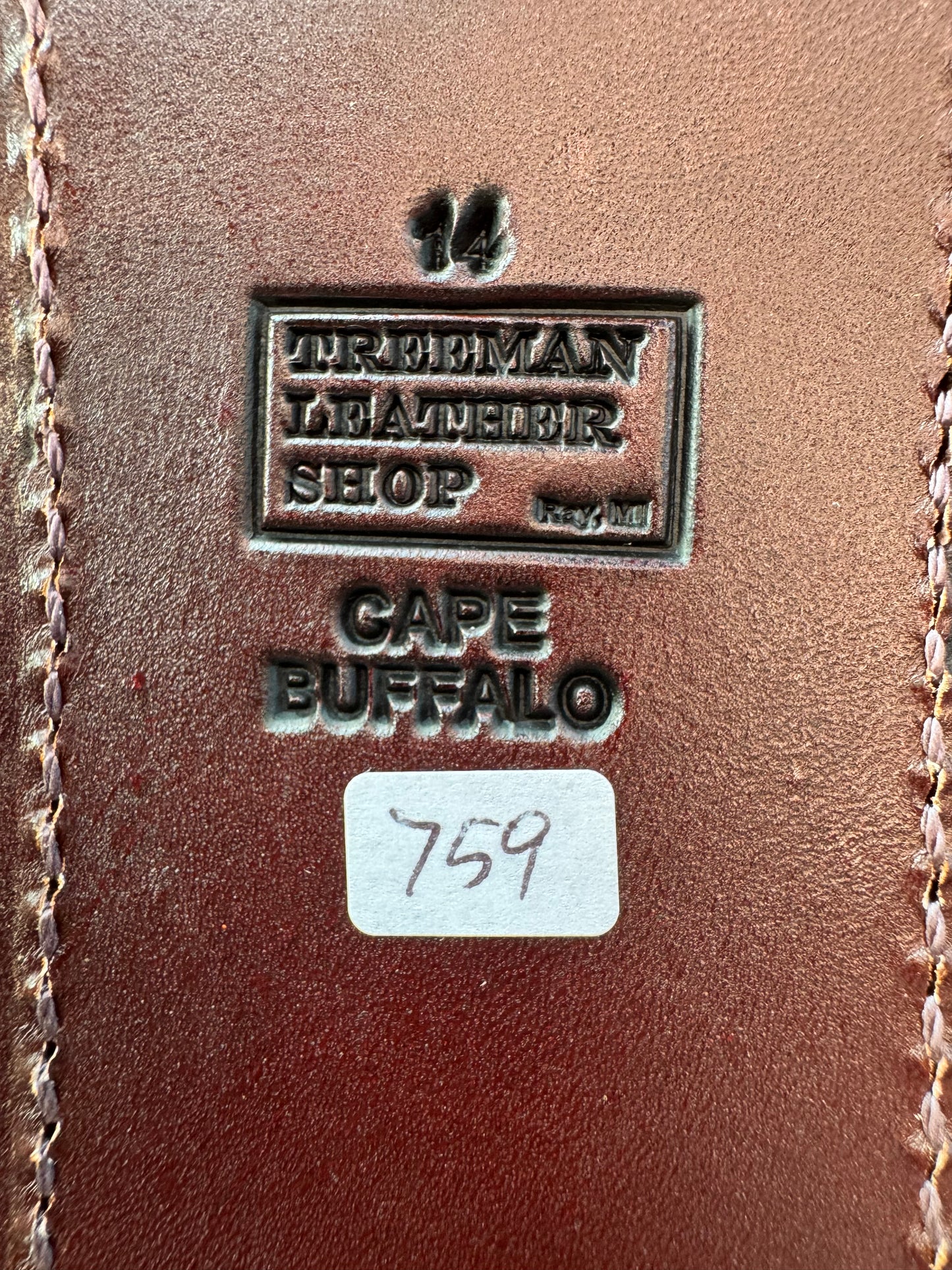 Randall Model 14 Sheath in Exotic Cape Buffalo in Dark Brown Leather from Treeman.