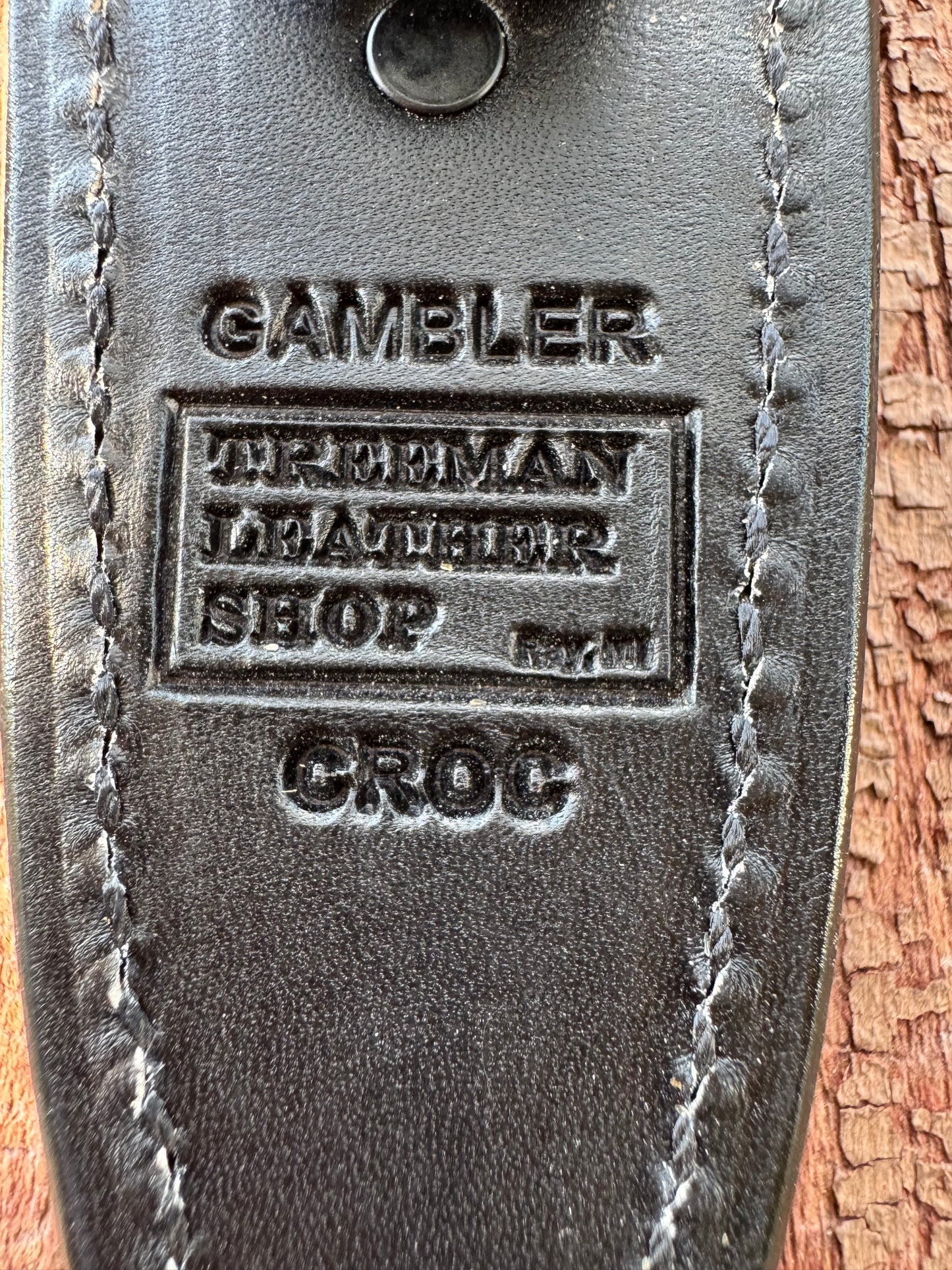 Randall Model “Gambler” 5 Inch Sheath in Exotic Black Crocodile by Treeman.