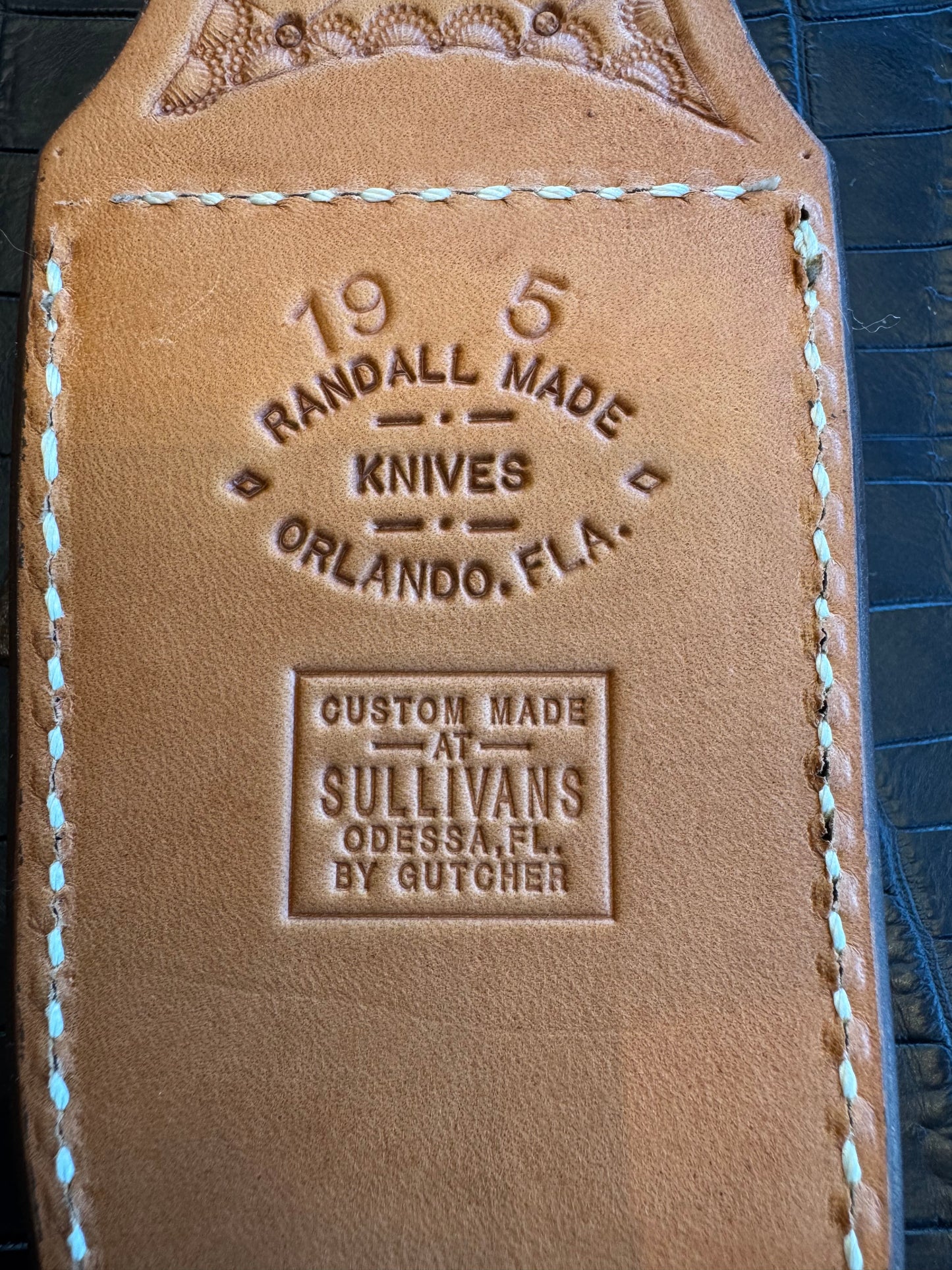 Randall Model 19-5 Exotic Tan Beaver Sheath from Sullivans by Gutcher.