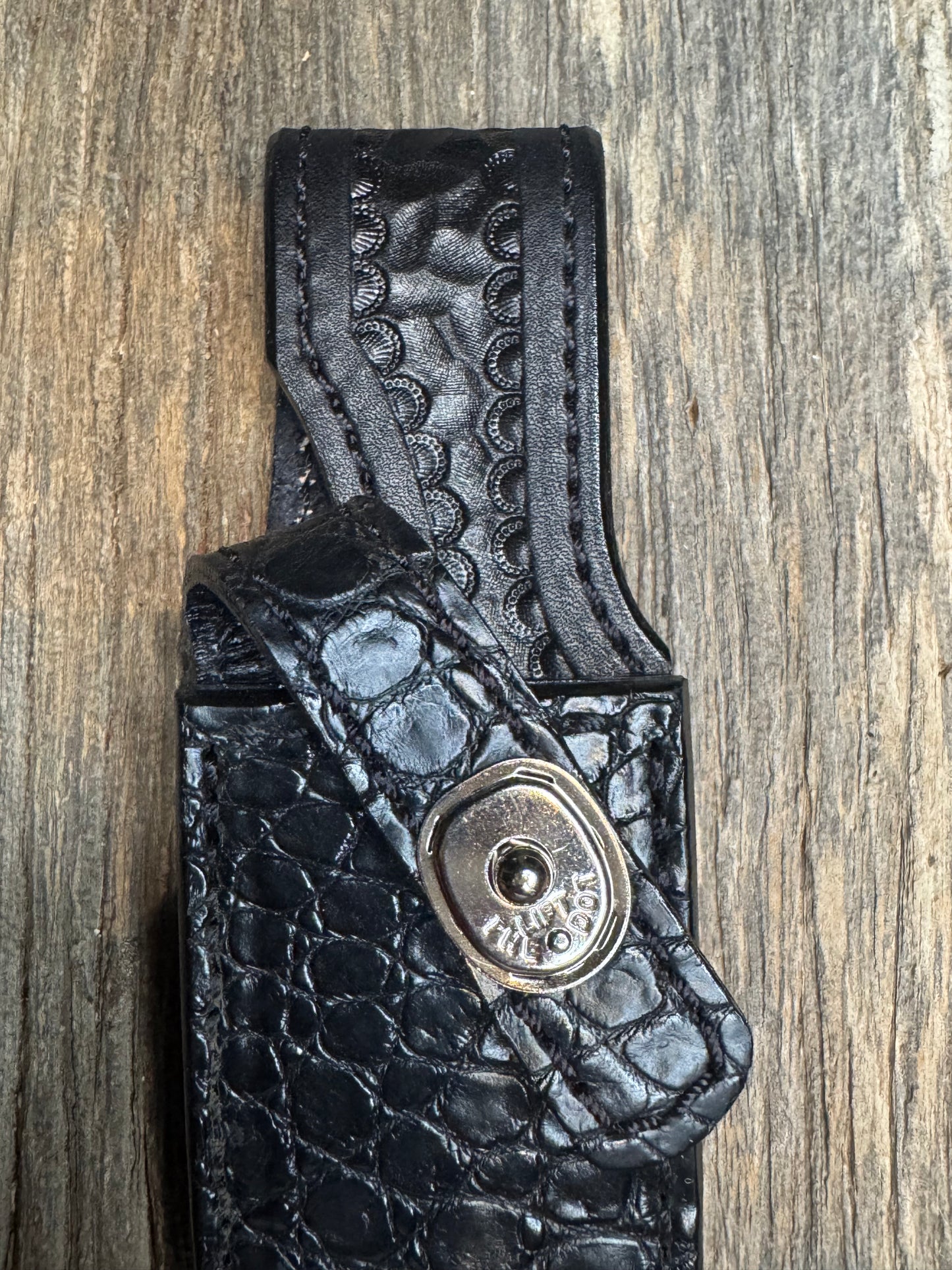 Randall Model 28 Sheath in Exotic Black Crocodile from Treeman.