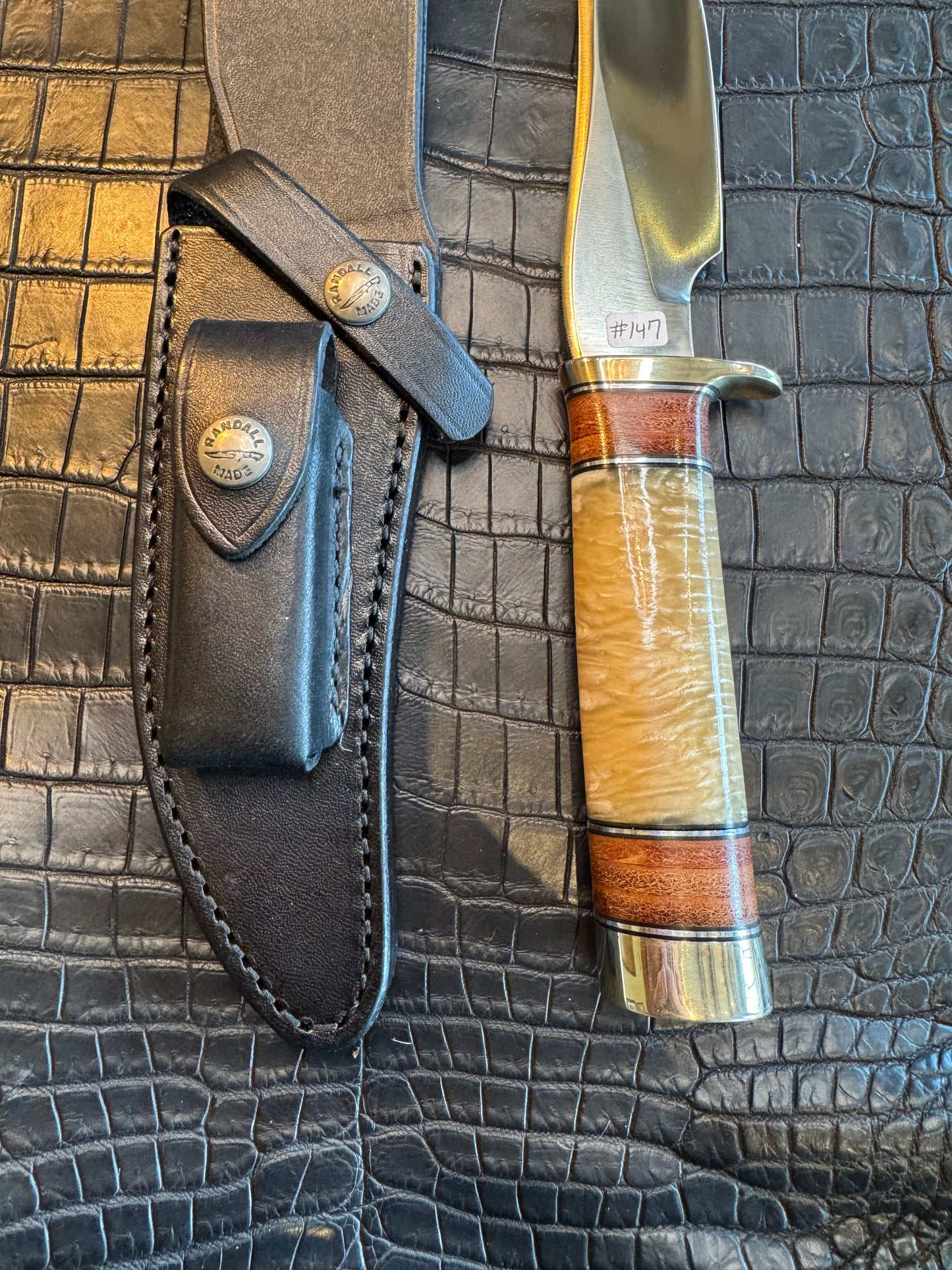 Randall Model 27 Musk Ox and stacked Leather Stainless Steel NSH