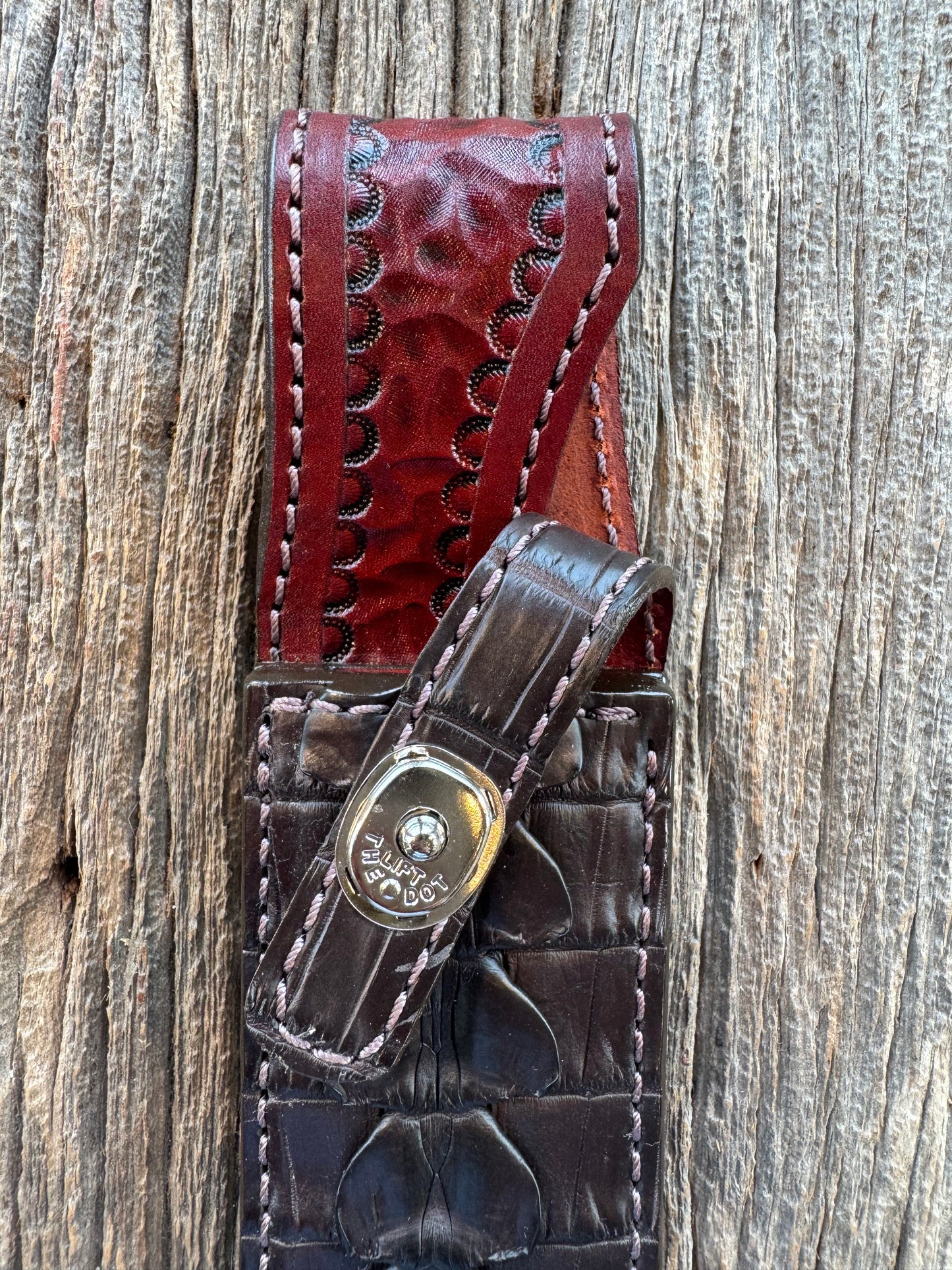 Randall Model 1-8 Sheath in Exotic Brown Hornback Crocodile tail from Treeman.