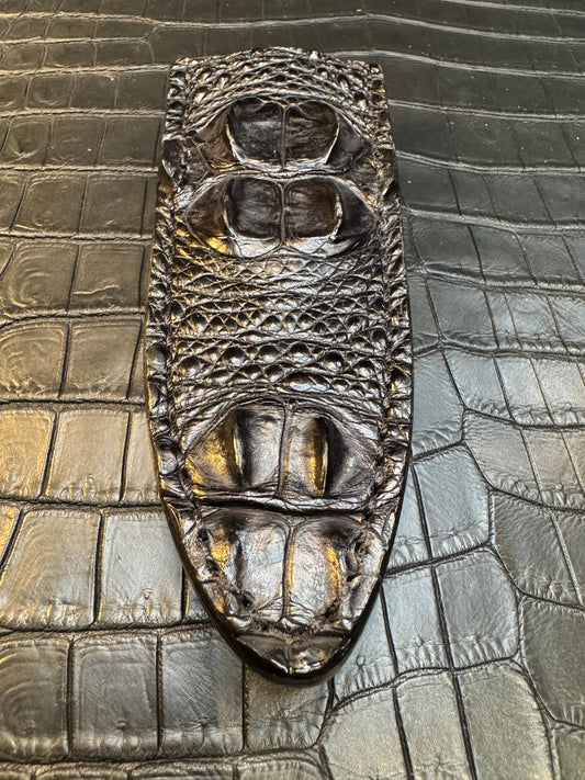 Randall Model Tri Athlete Sheath with Scales Added in Exotic Black Hornback Crocodile (Skull) by Treeman. (Sheath only)