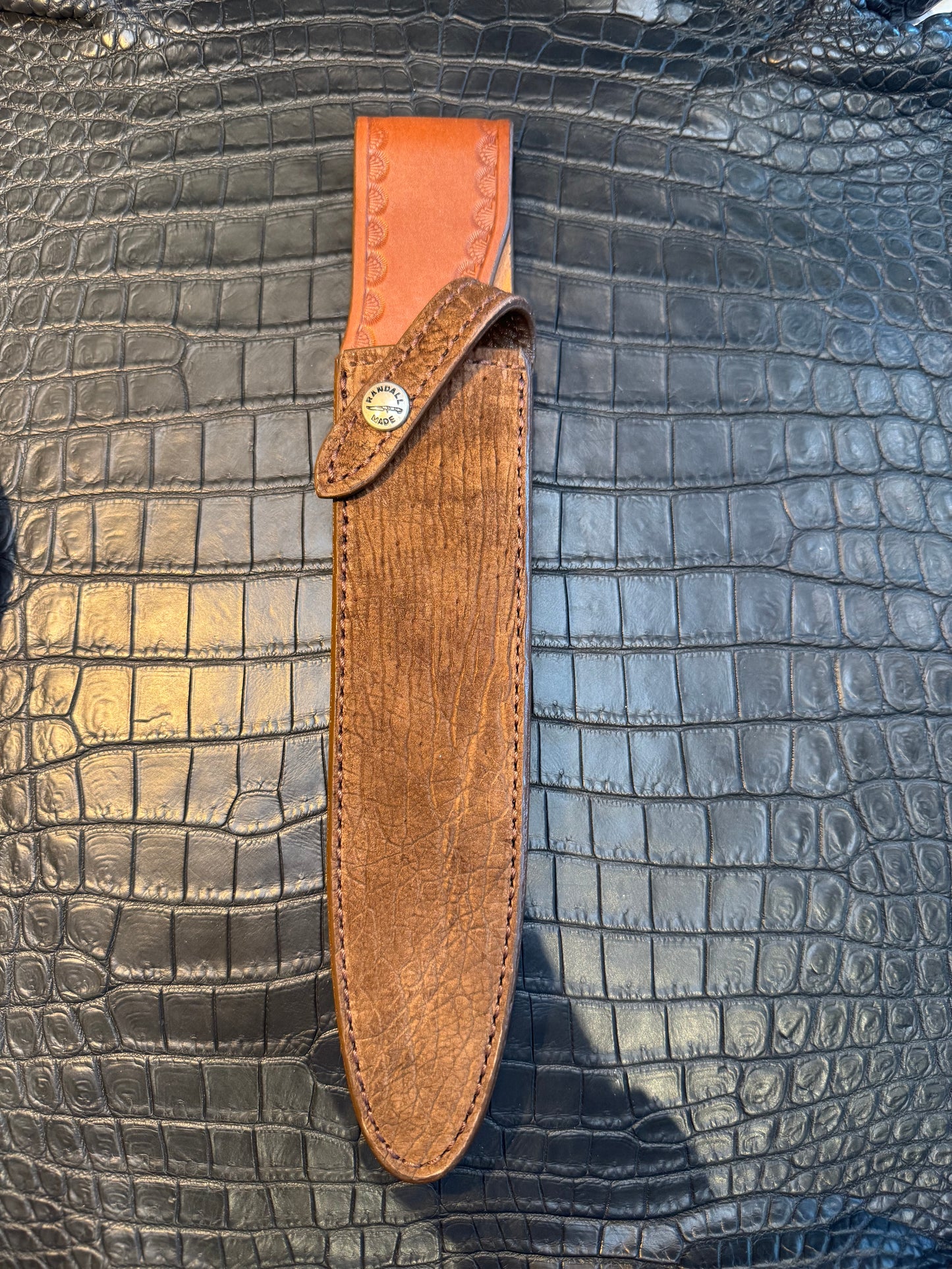 New Randall Model 2-8C Sheath in Exotic Chocolate Hippo Custom Made at Sullivan’s by Gutcher.