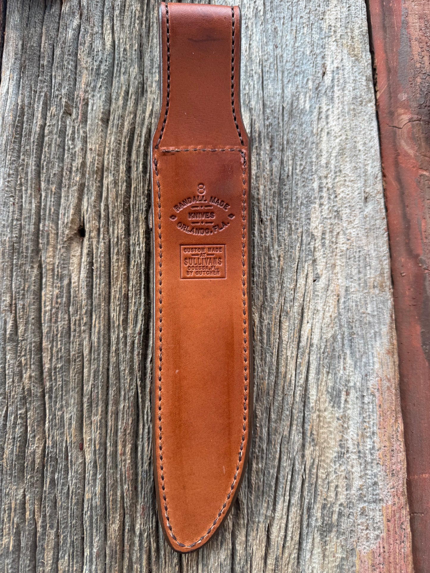 New Randall Model 1-8 or 2-8 Sheath in Exotic white and black Natural Croc with full leather belt loop. Custom Made at Sullivan’s by Gutcher with Randall stamp on back and snap.