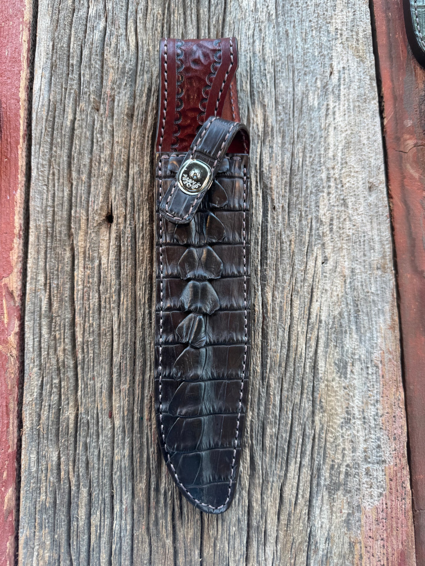 Randall Model 1-8 Sheath in Exotic Brown Hornback Crocodile tail from Treeman.