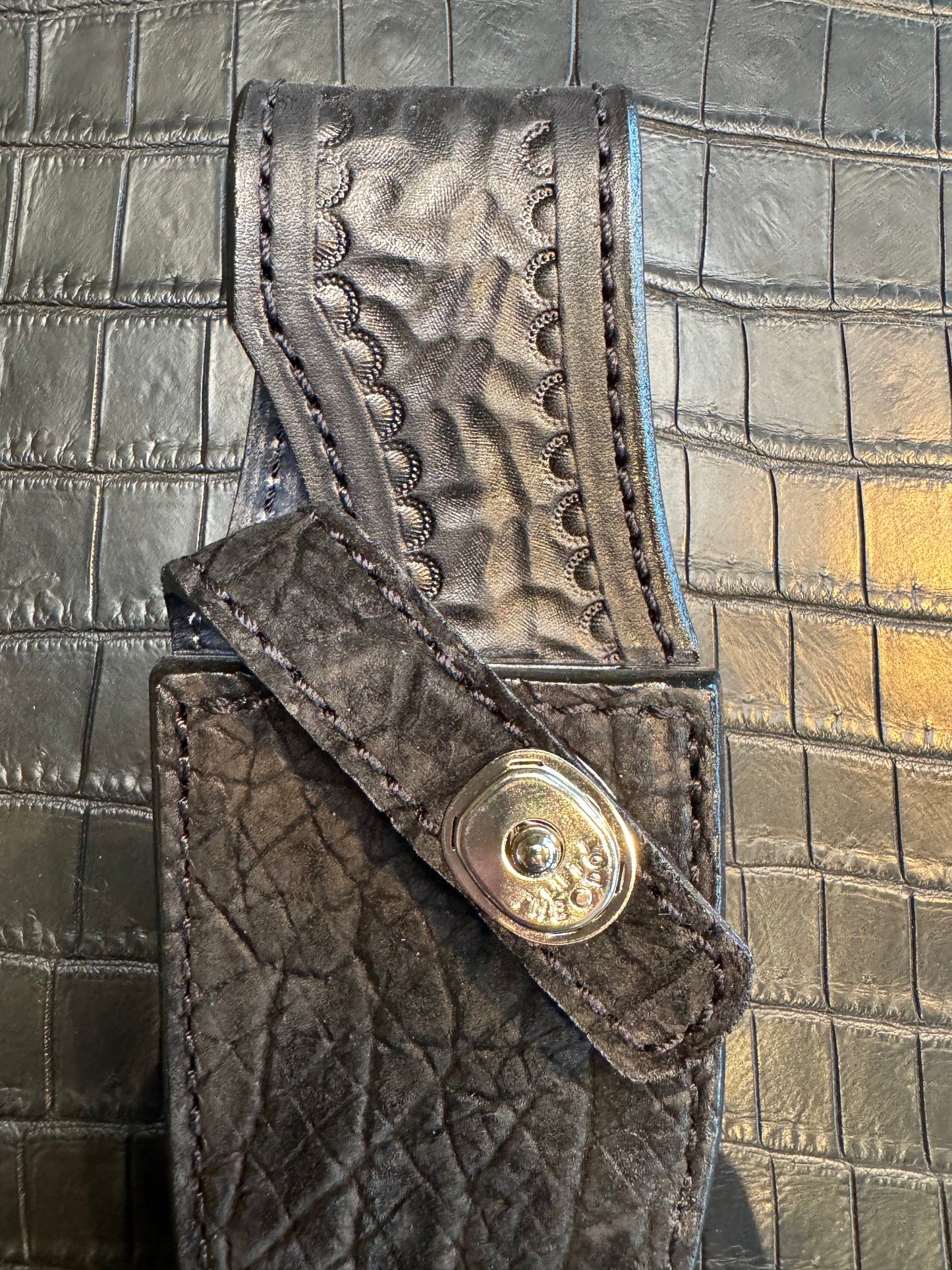 Randall Model 19-5 in Black Hippo Straight hilt, Canteen Snap, full brass stamping and stitching.